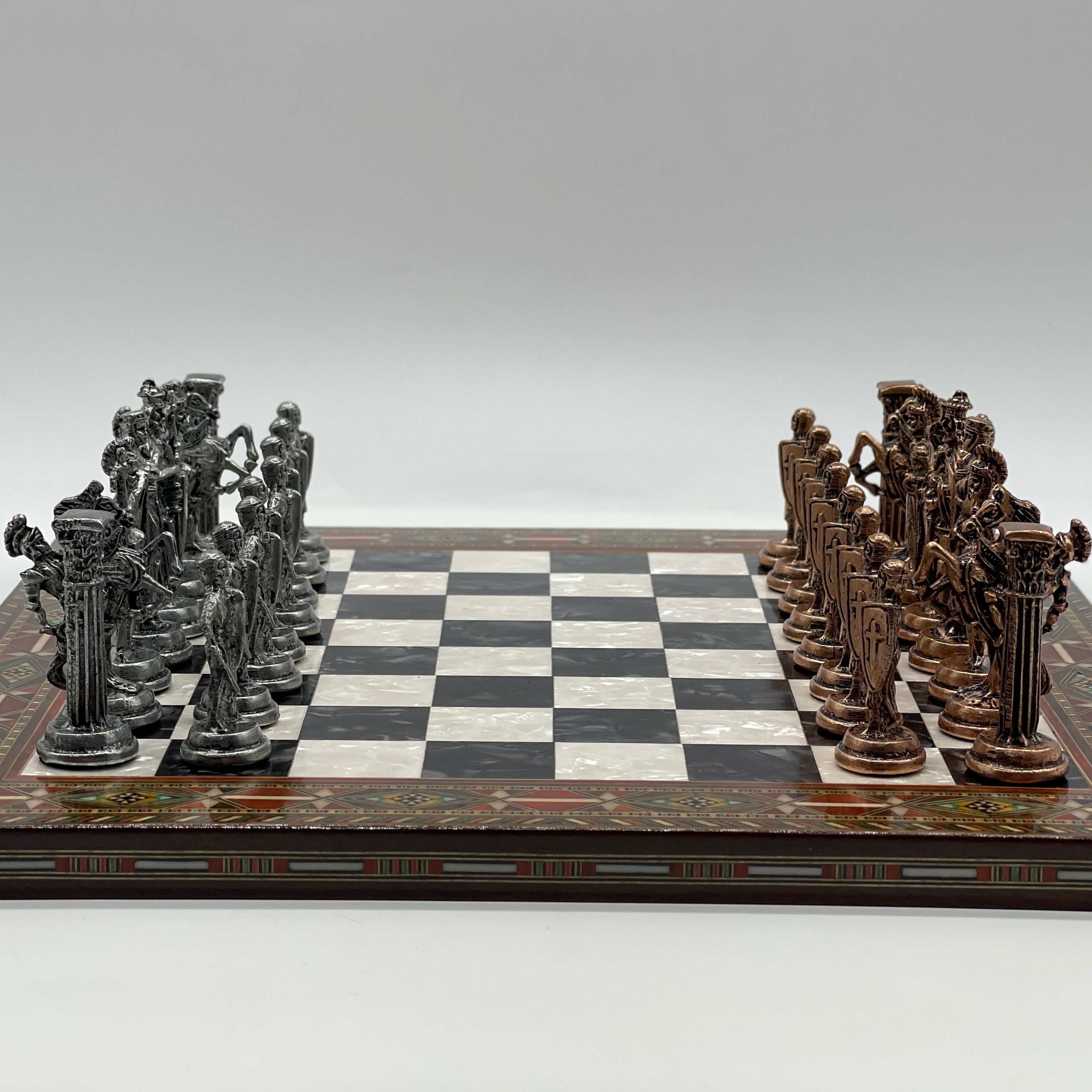 Luxury Handmade Pearl Embroidered Wooden Chess Board With Metal Chess Pieces
