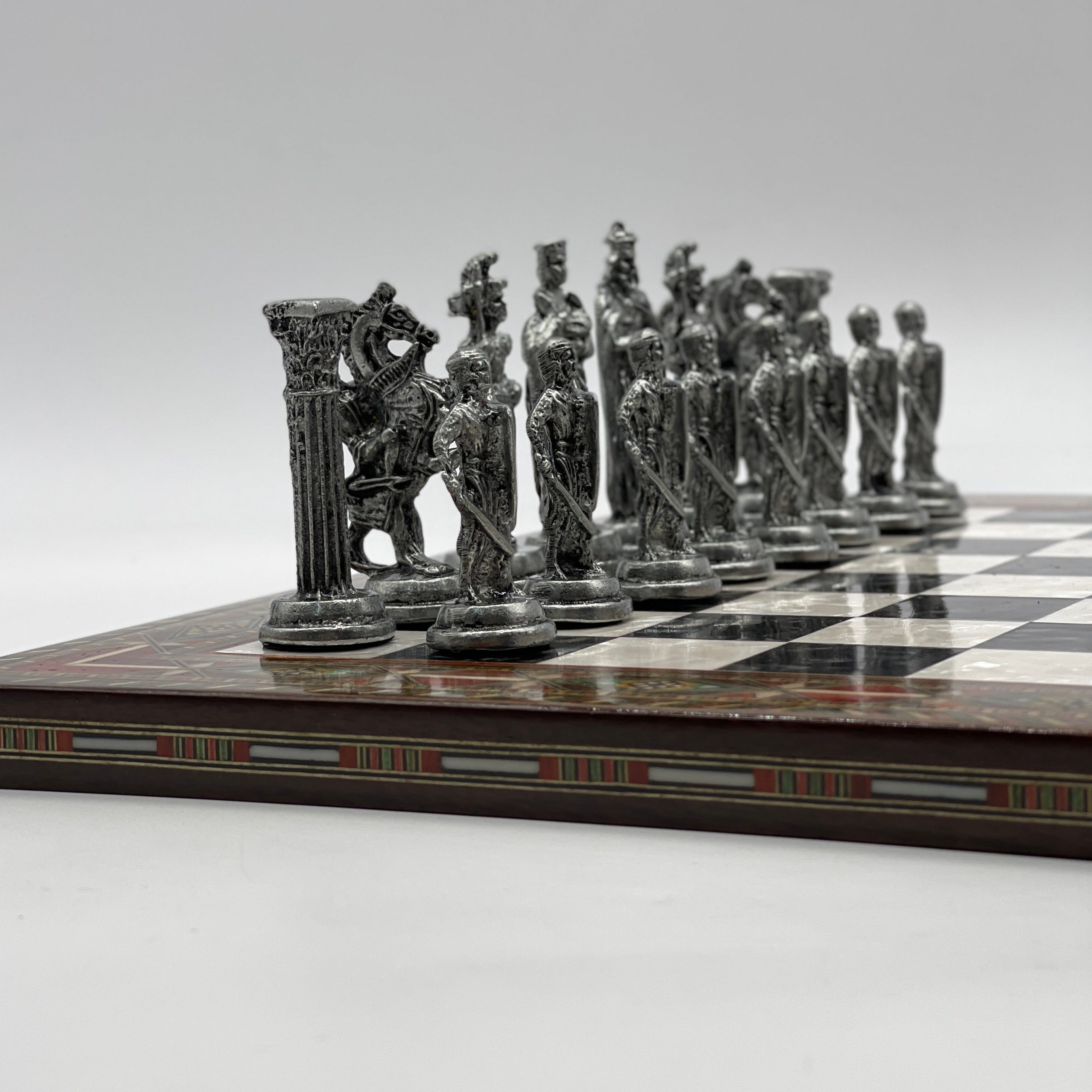 Luxury Handmade Pearl Embroidered Wooden Chess Board With Metal Chess Pieces
