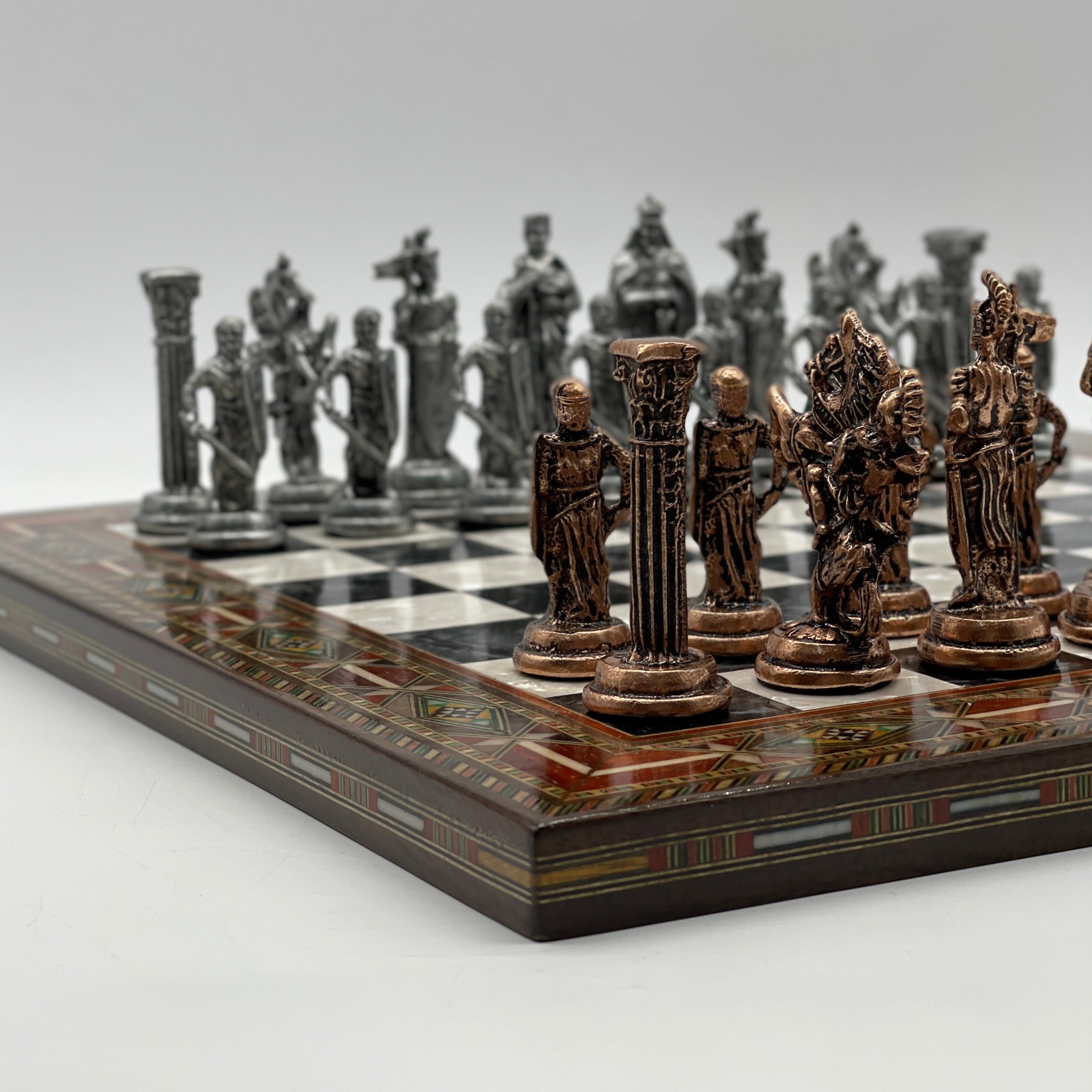 Luxury Handmade Pearl Embroidered Wooden Chess Board With Metal Chess Pieces