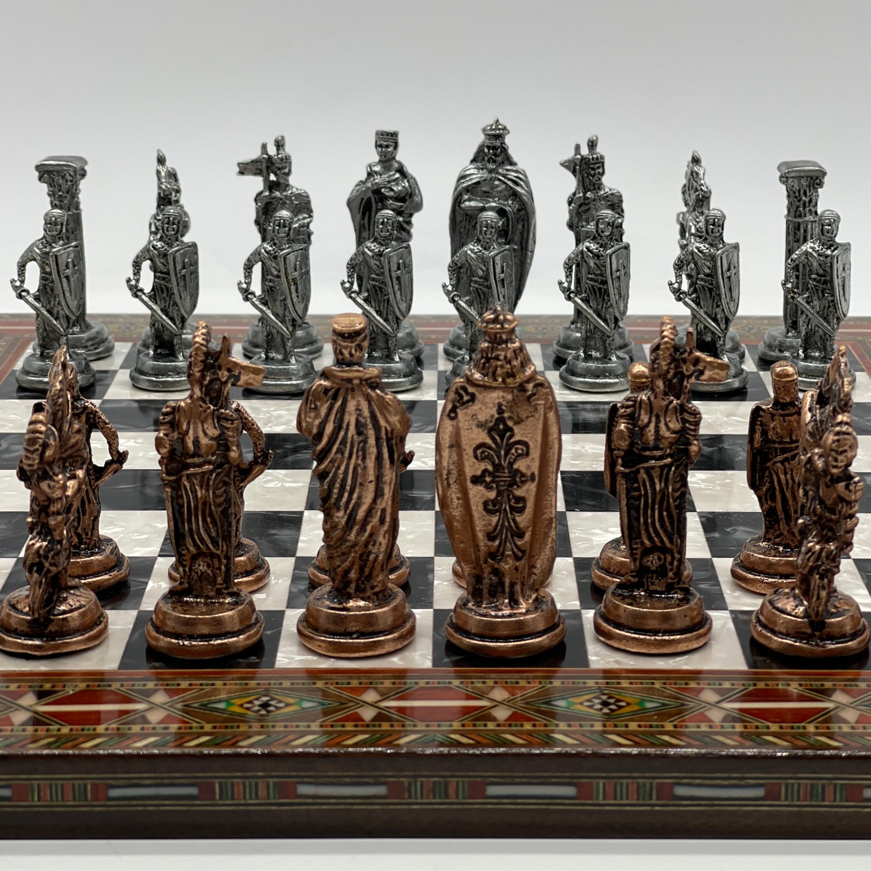 Luxury Handmade Pearl Embroidered Wooden Chess Board With Metal Chess Pieces