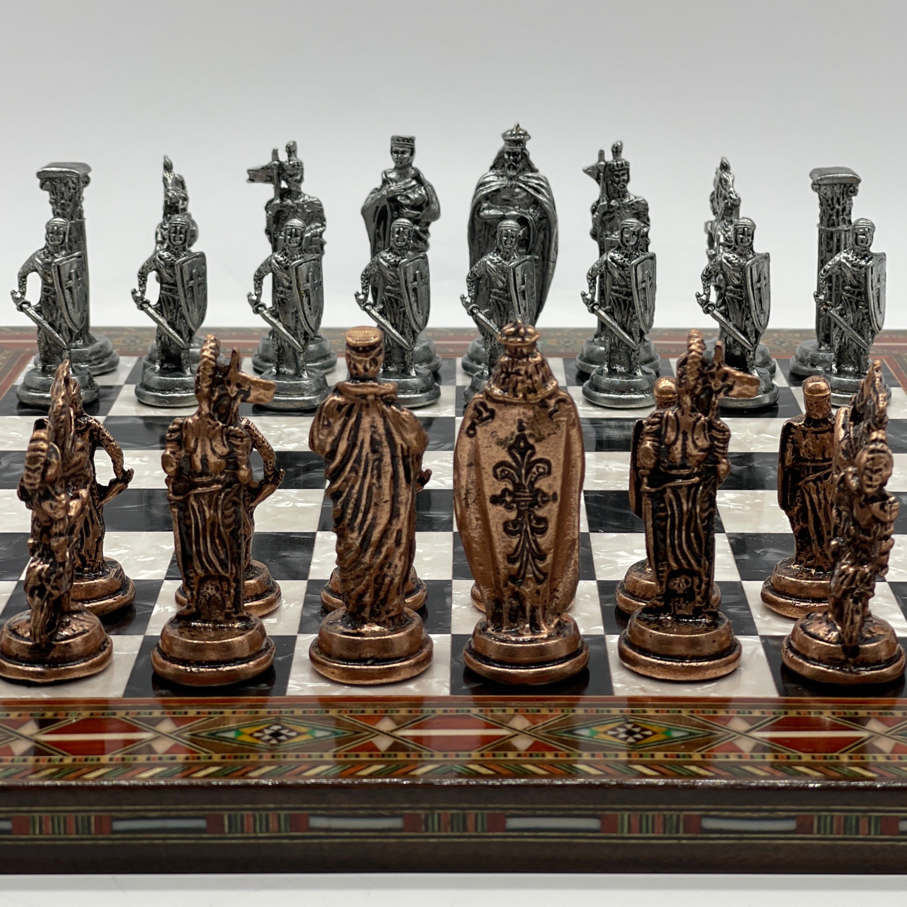 Luxury Handmade Pearl Embroidered Wooden Chess Board With Metal Chess Pieces