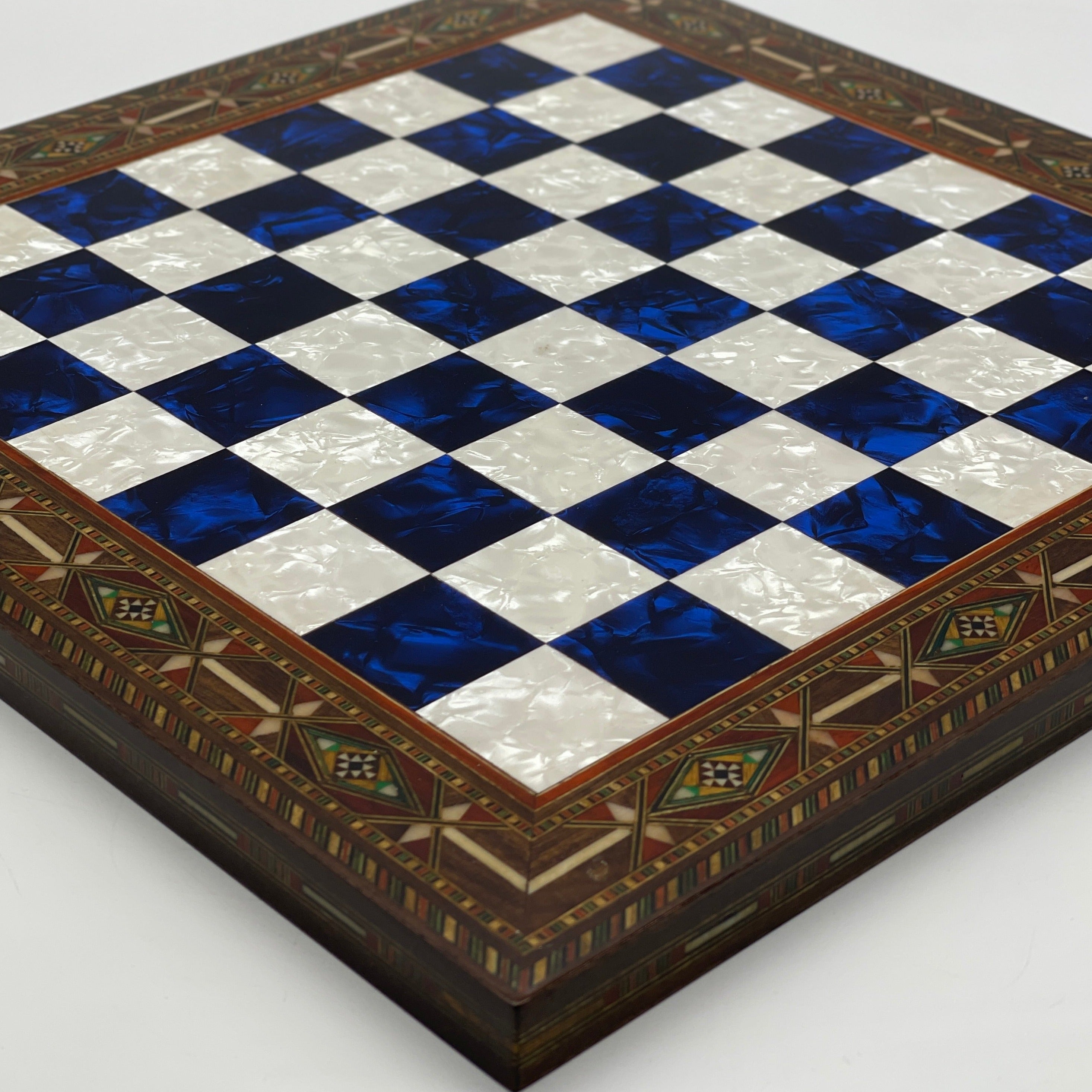 Luxury Handmade Pearl Embroidered Wooden Chess Board With Metal Chess Pieces
