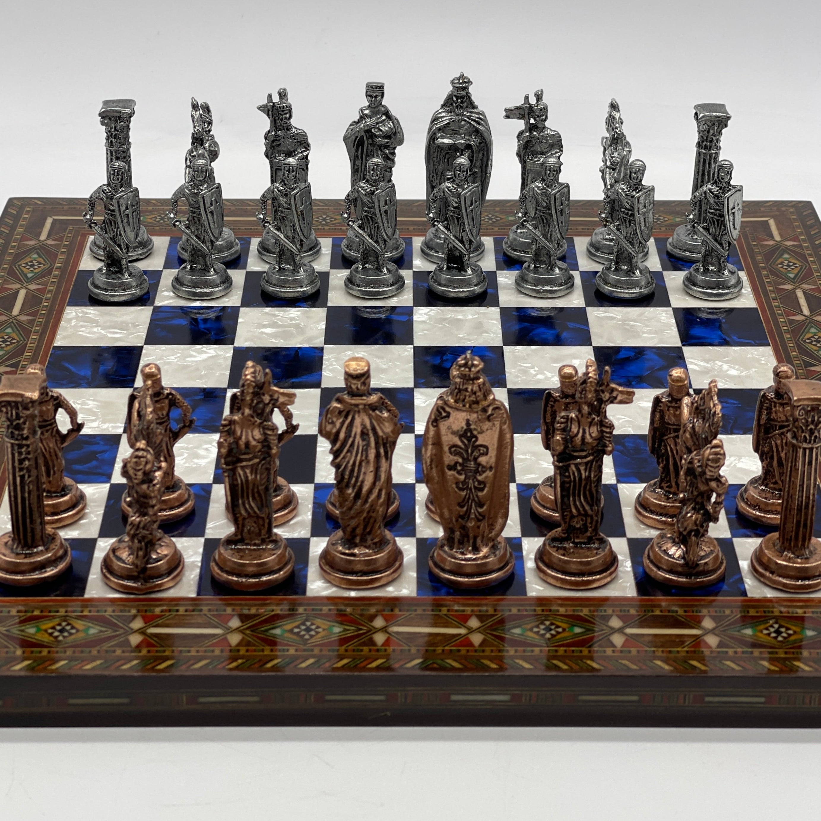Luxury Handmade Pearl Embroidered Wooden Chess Board With Metal Chess Pieces