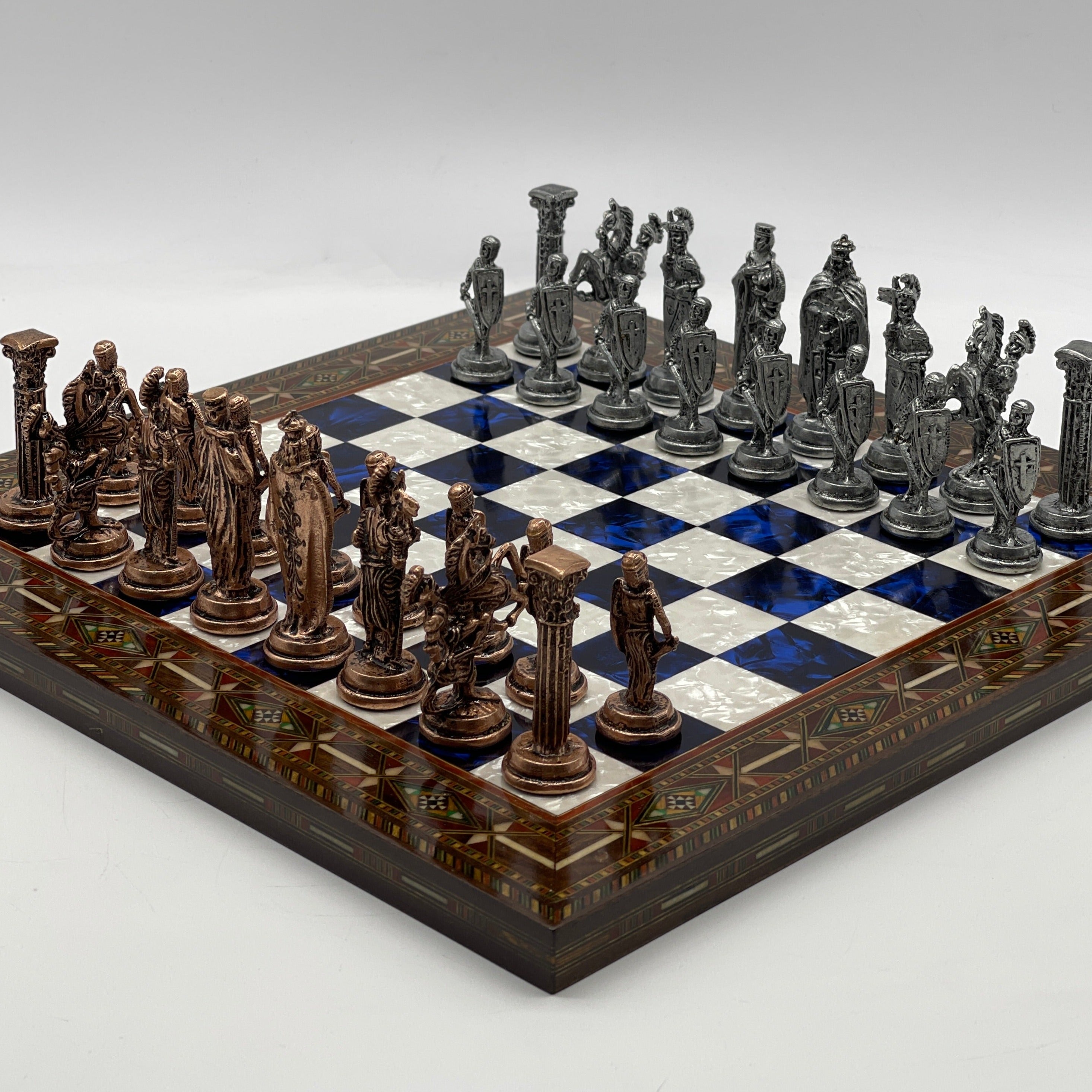 Luxury Handmade Pearl Embroidered Wooden Chess Board With Metal Chess Pieces