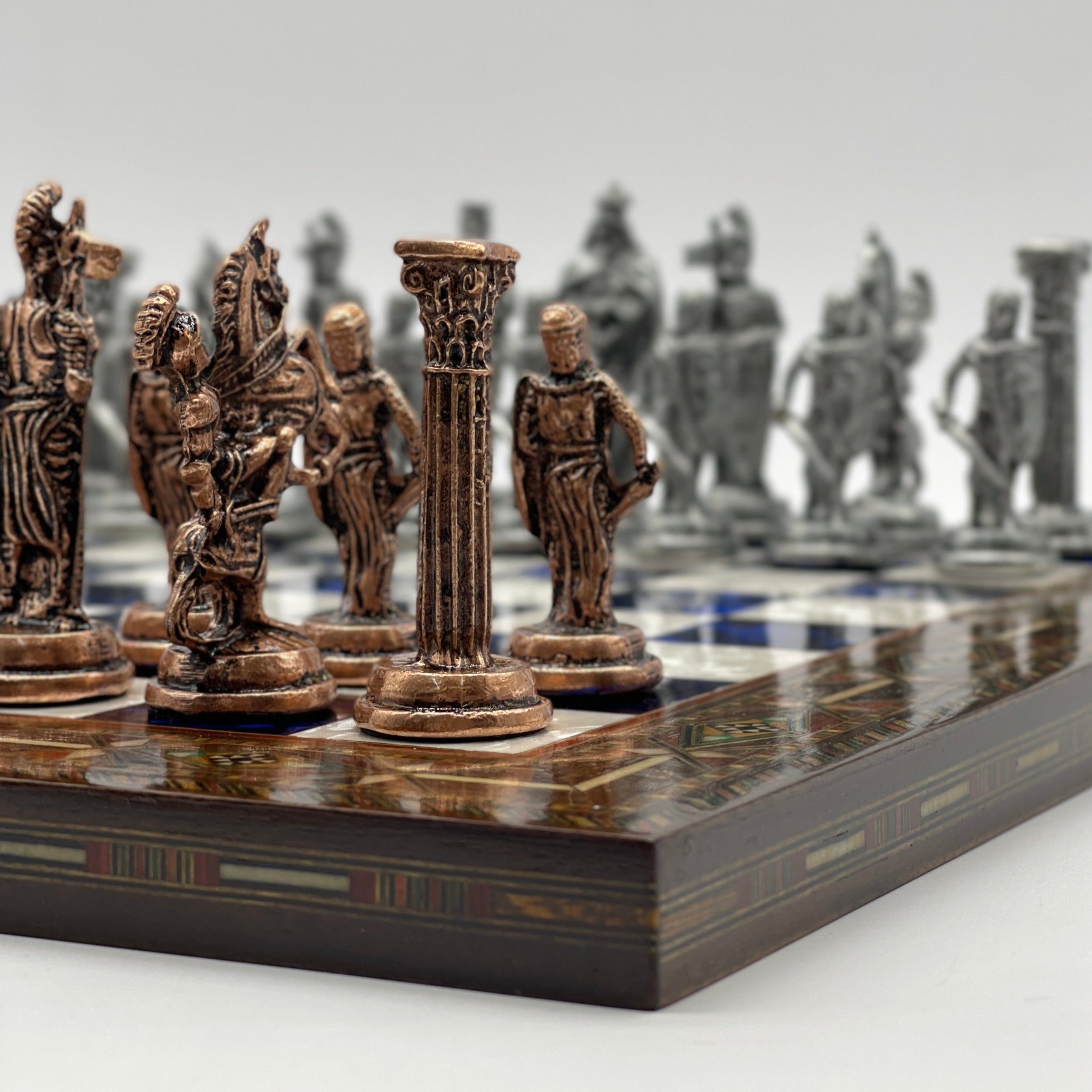 Luxury Handmade Pearl Embroidered Wooden Chess Board With Metal Chess Pieces
