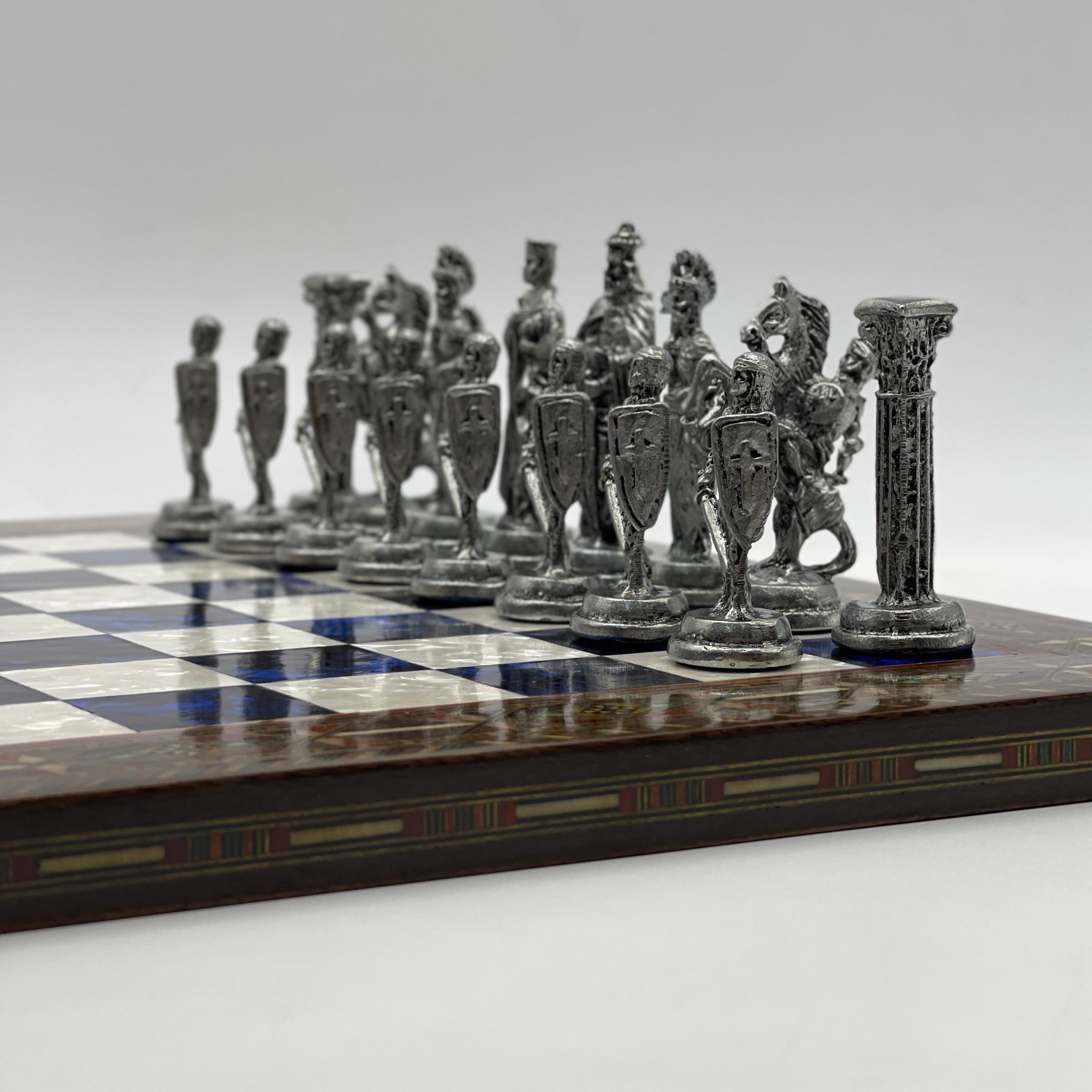 Luxury Handmade Pearl Embroidered Wooden Chess Board With Metal Chess Pieces