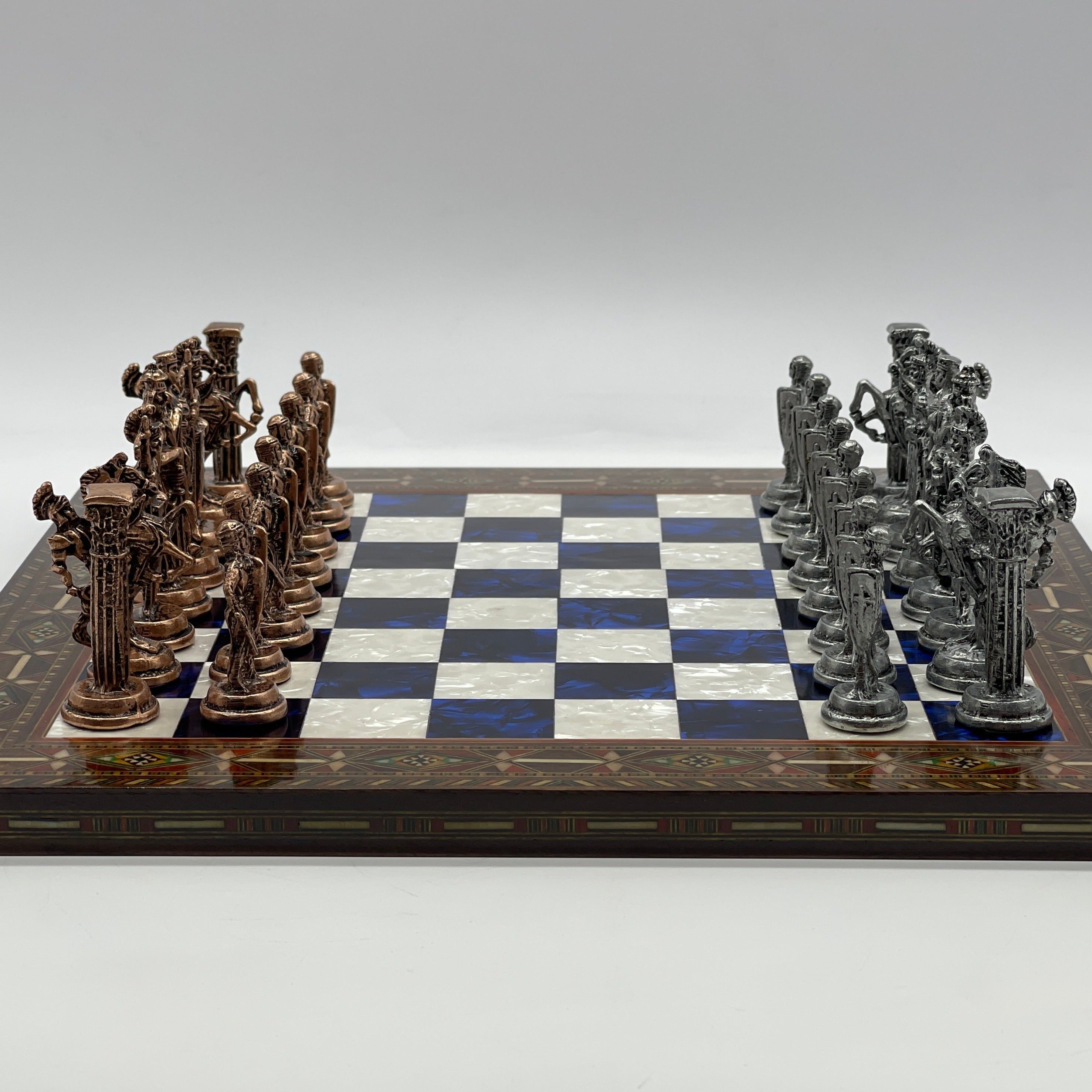 Luxury Handmade Pearl Embroidered Wooden Chess Board With Metal Chess Pieces