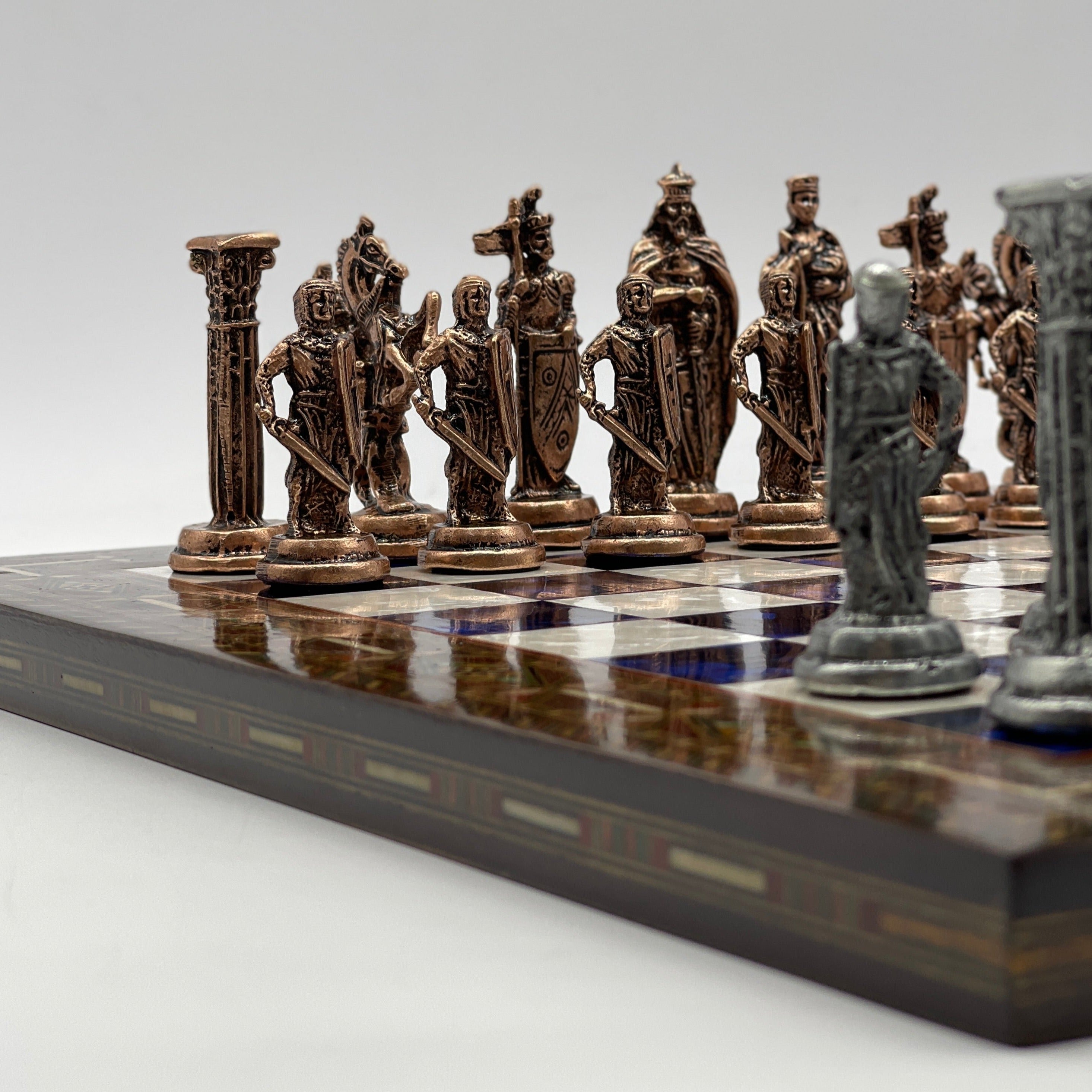Luxury Handmade Pearl Embroidered Wooden Chess Board With Metal Chess Pieces