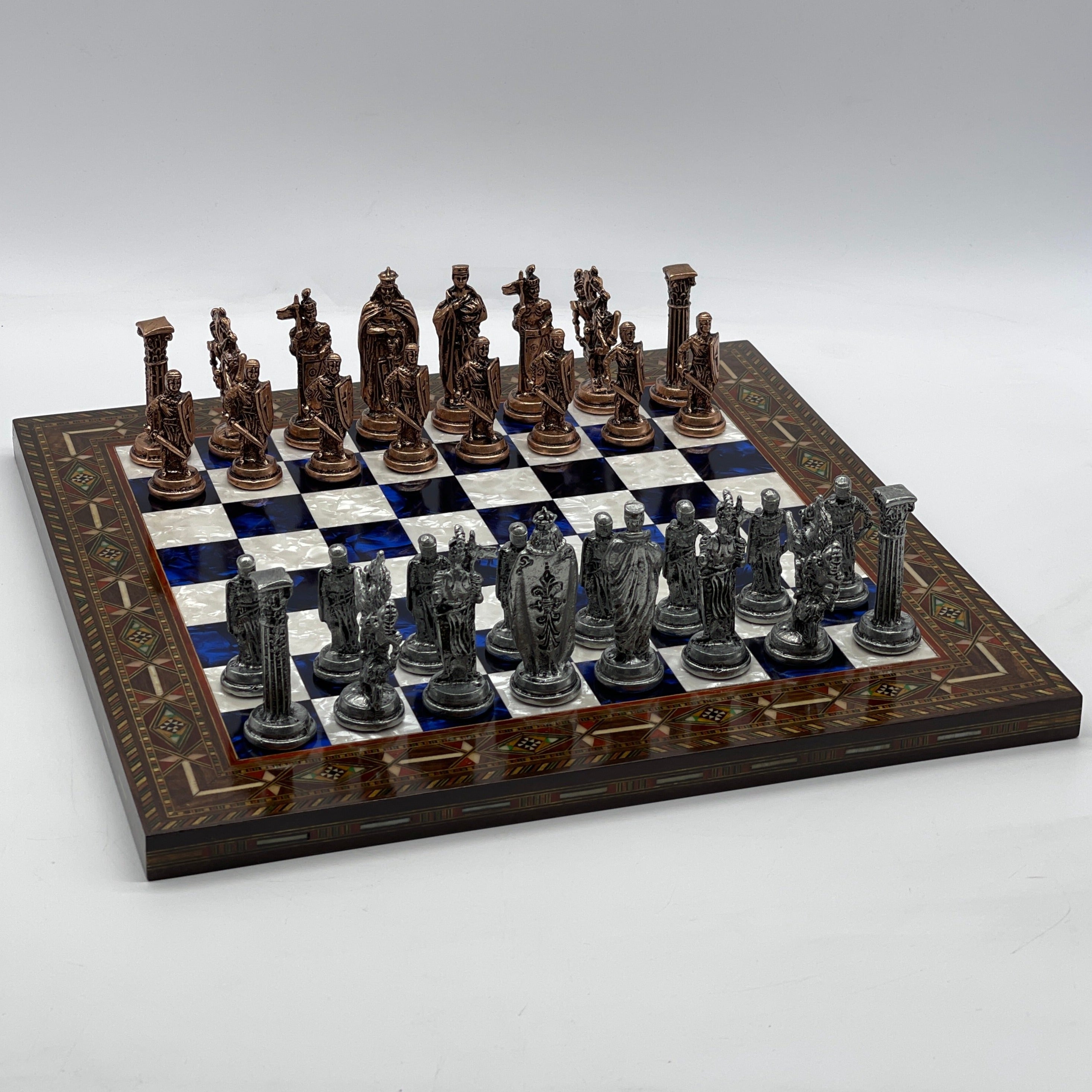 Luxury Handmade Pearl Embroidered Wooden Chess Board With Metal Chess Pieces