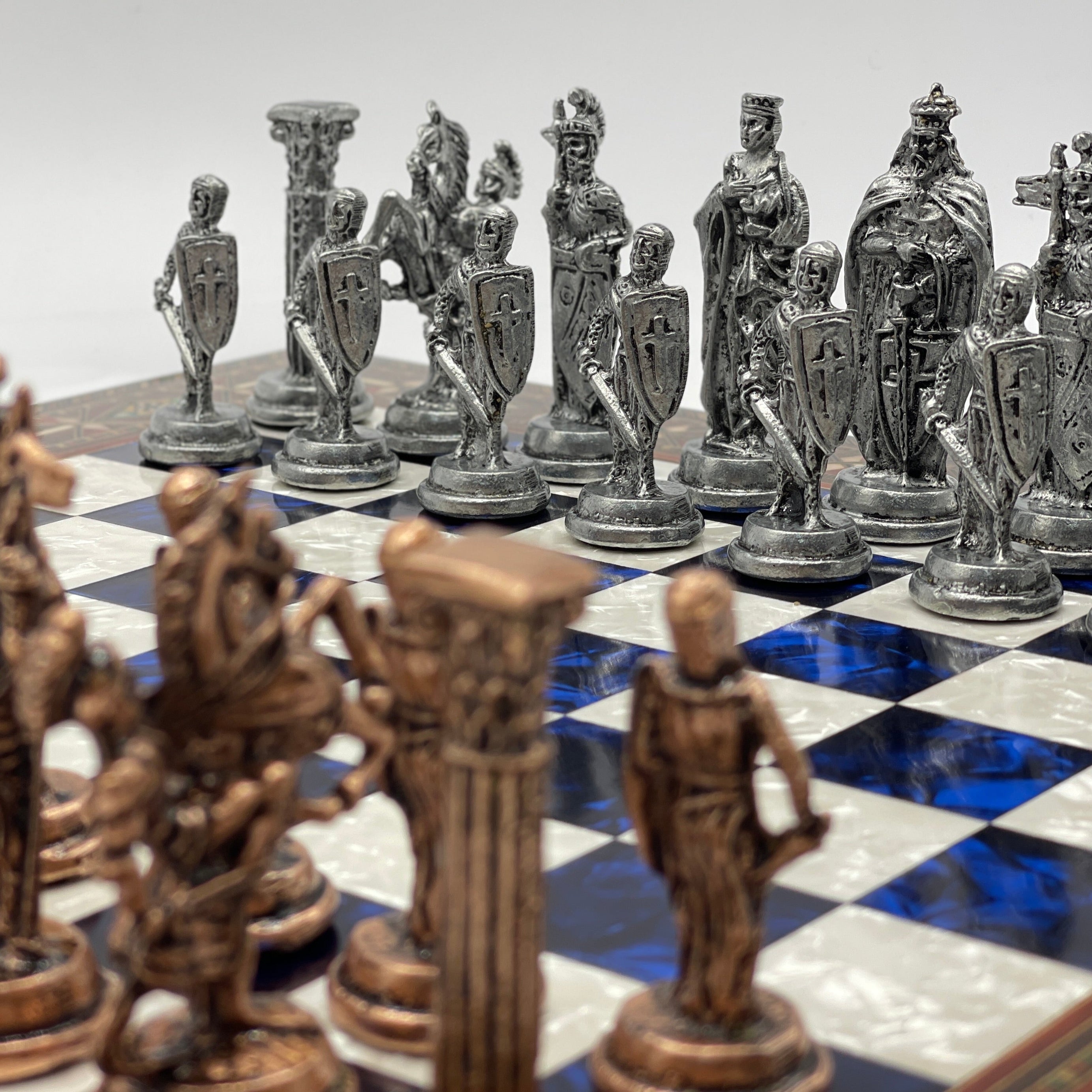 Luxury Handmade Pearl Embroidered Wooden Chess Board With Metal Chess Pieces