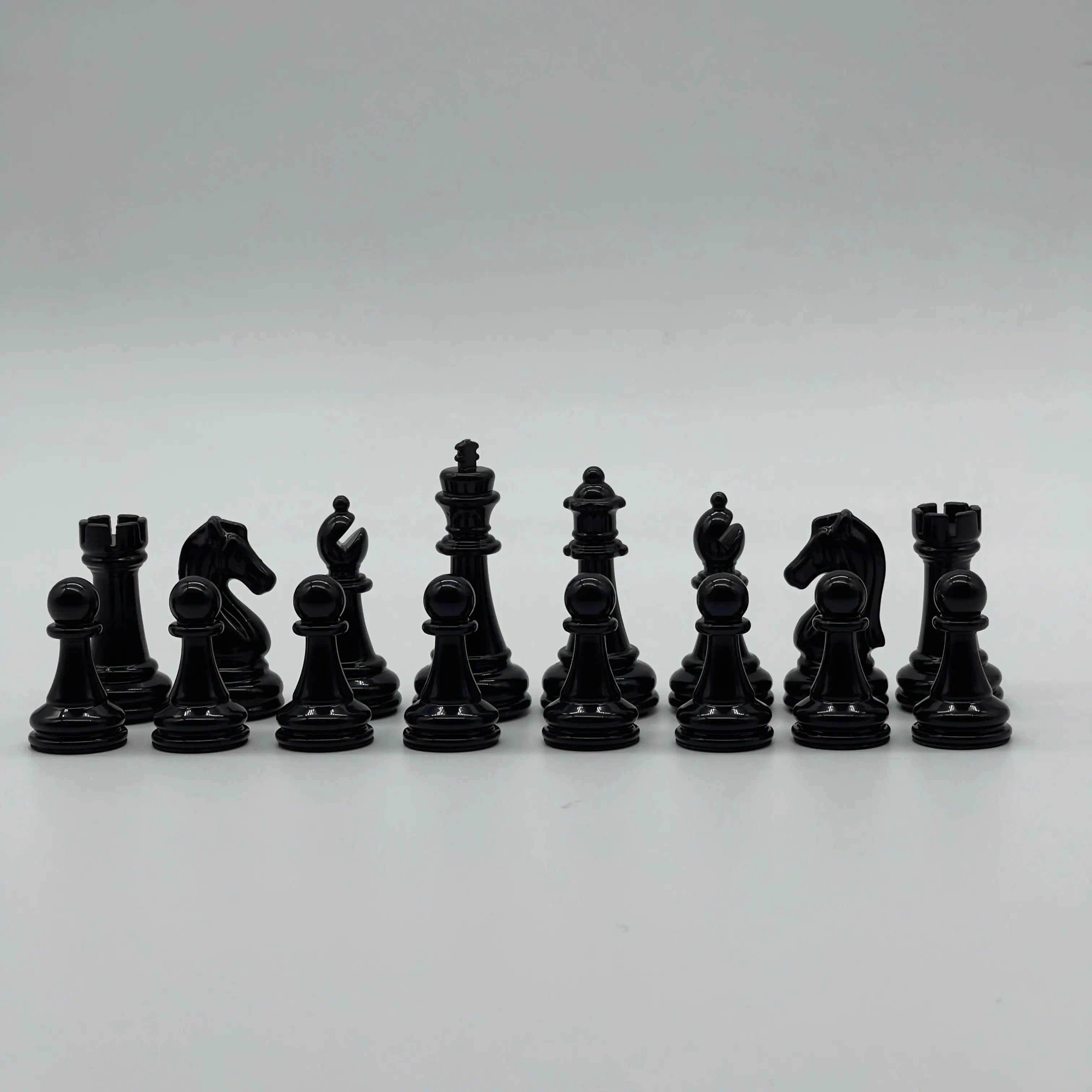 Handmade Metal Chess Pieces, Black Classic Shiny Metal Chess Pieces Set