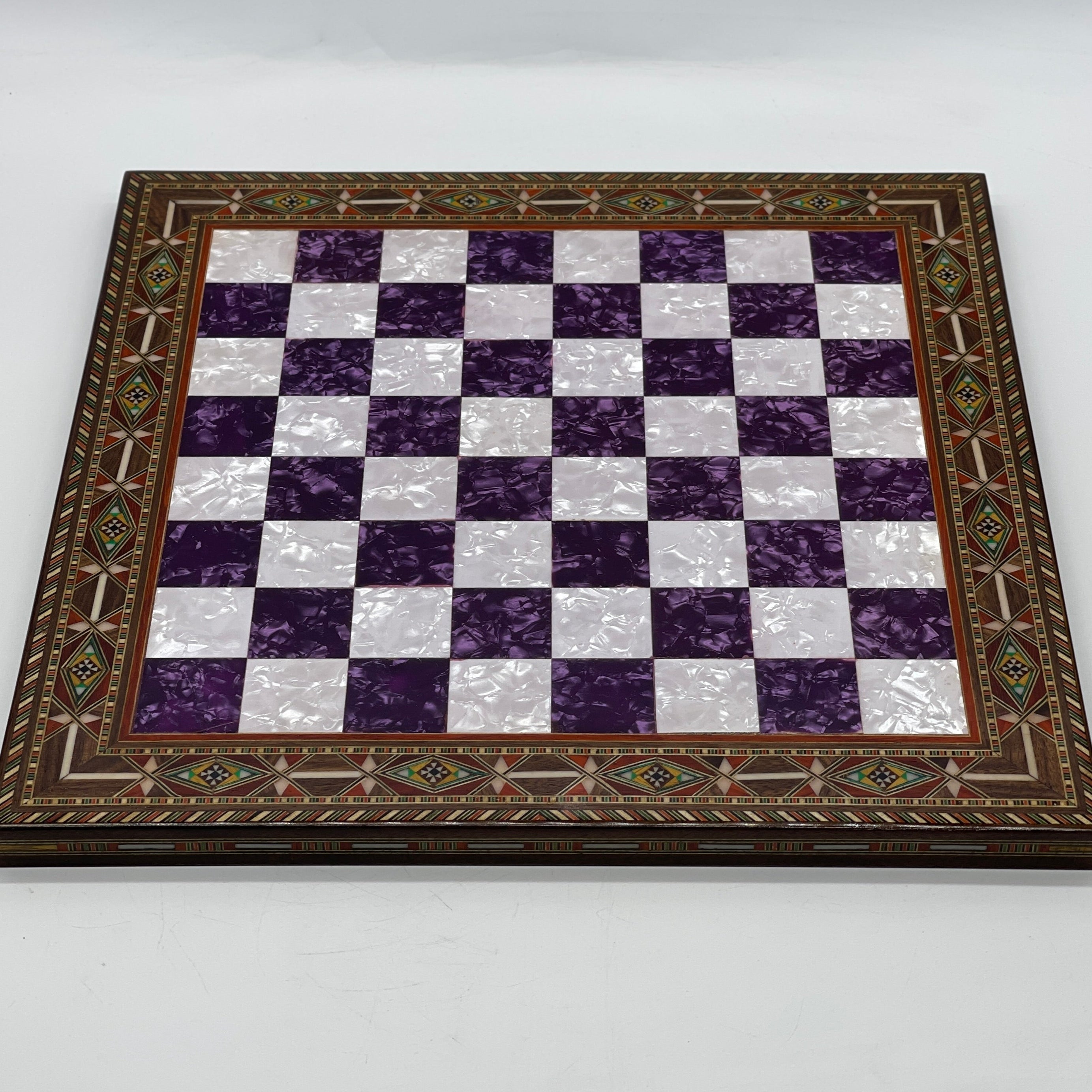 Luxury Handmade Pearl Embroidered Wooden Chess Board With Metal Chess Pieces
