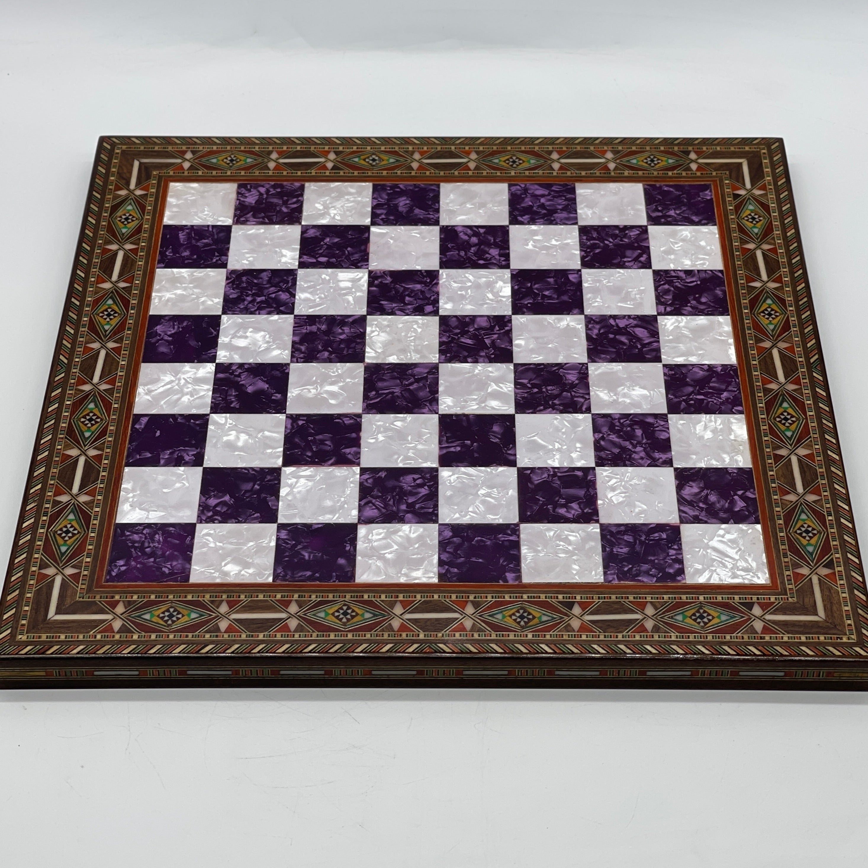 Luxury Handmade Pearl Embroidered Wooden Chess Board With Metal Chess Pieces