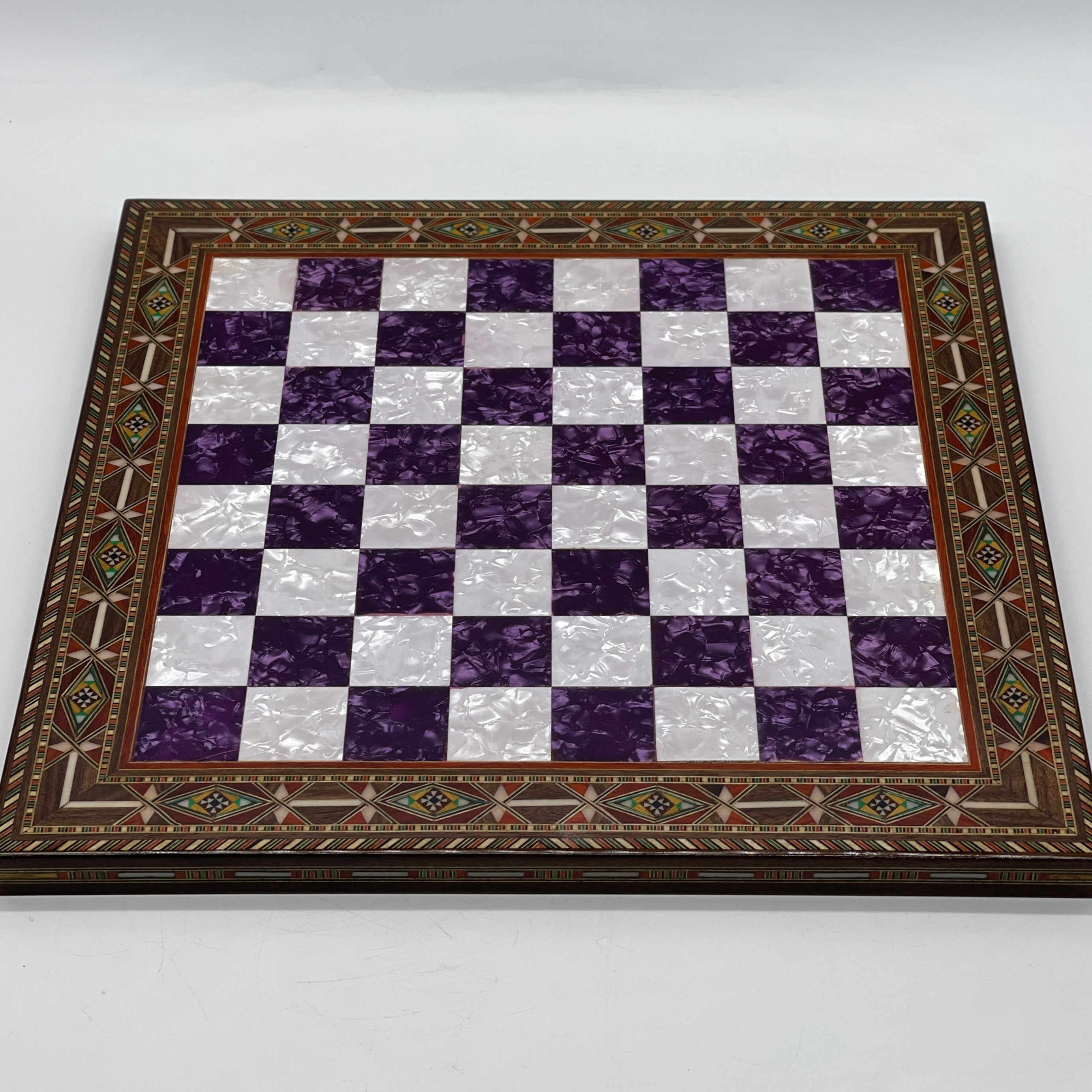 Luxury Handmade Pearl Embroidered Wooden Chess Board With Metal Chess Pieces