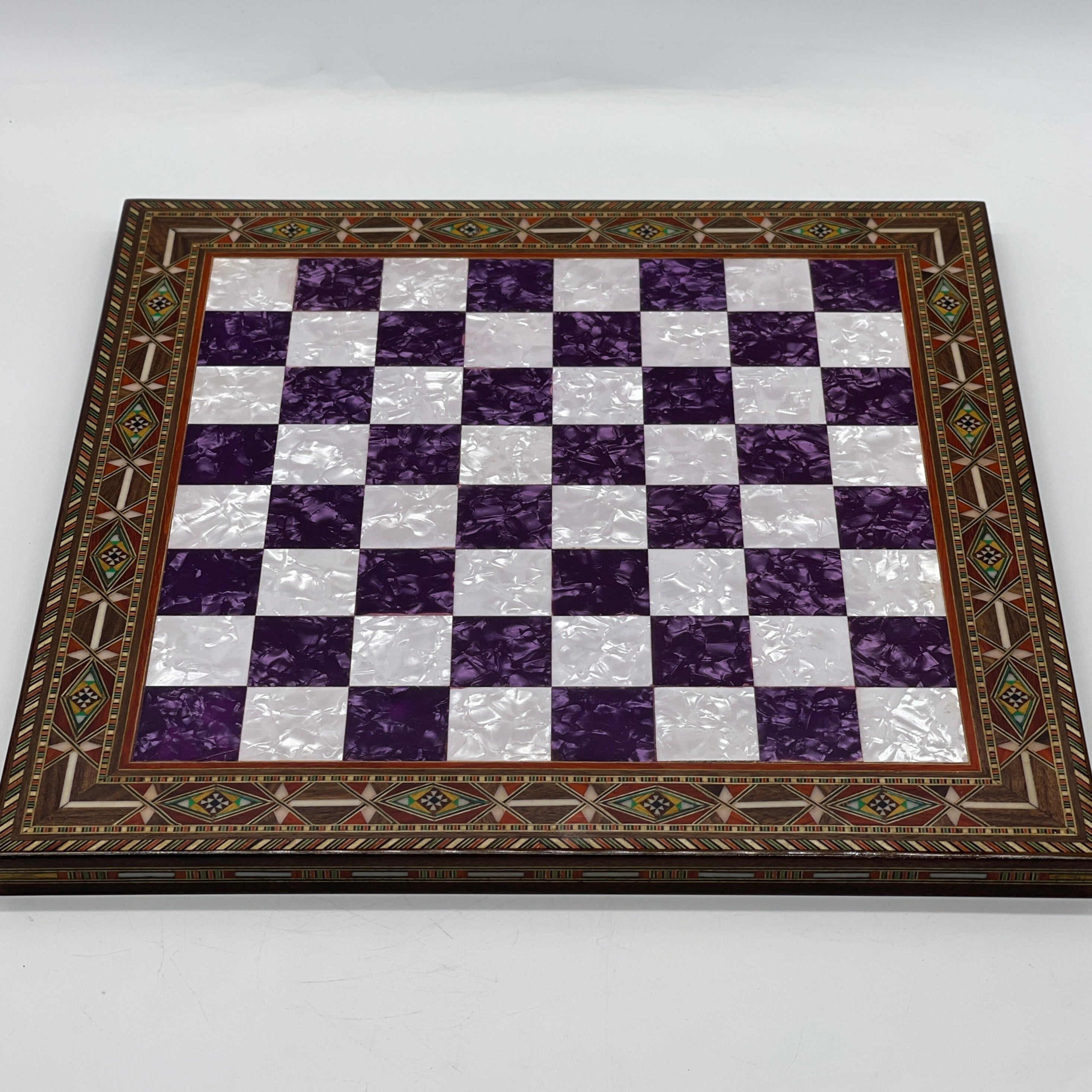 Luxury Handmade Pearl Embroidered Wooden Chess Board With Metal Chess Pieces
