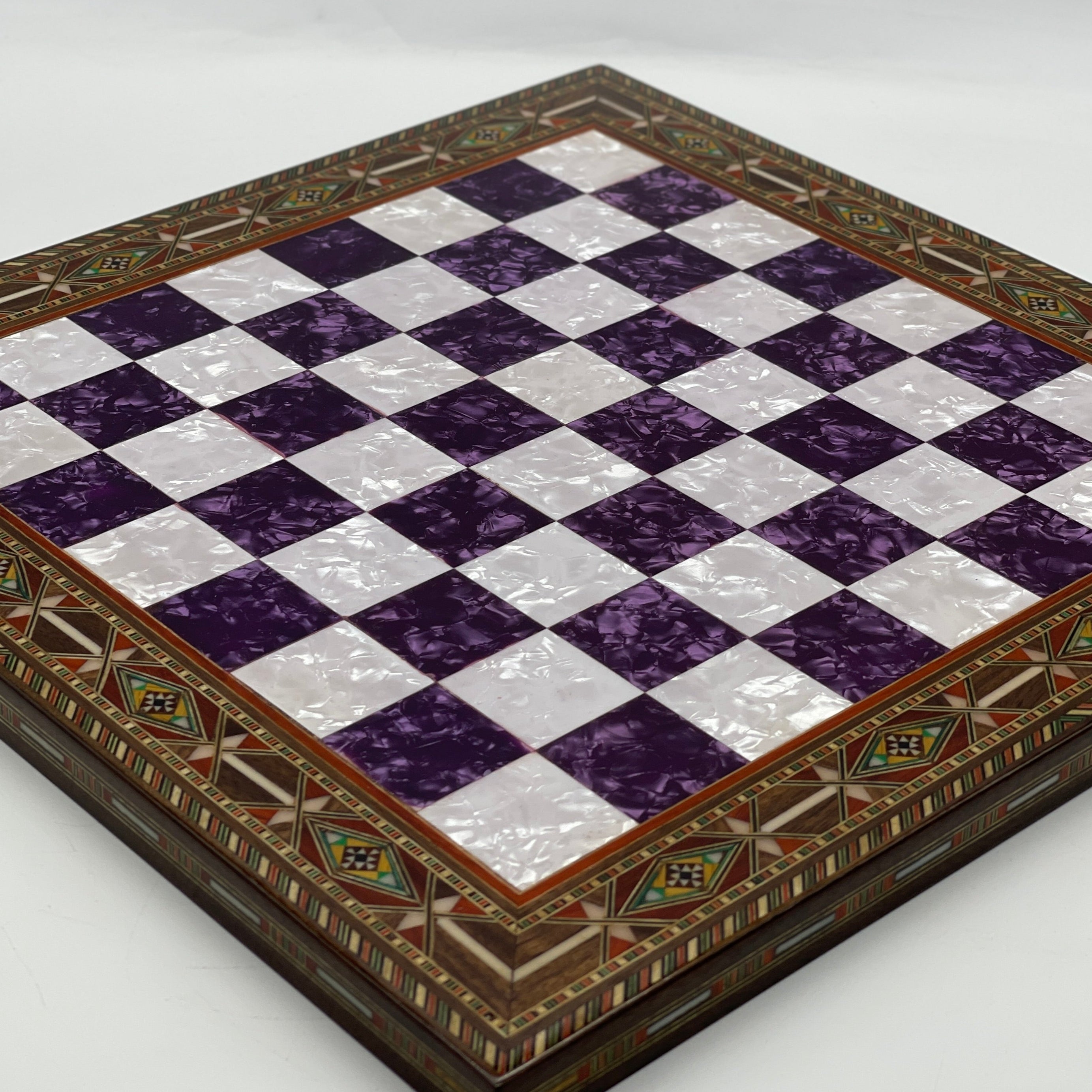 Luxury Handmade Pearl Embroidered Wooden Chess Board With Metal Chess Pieces
