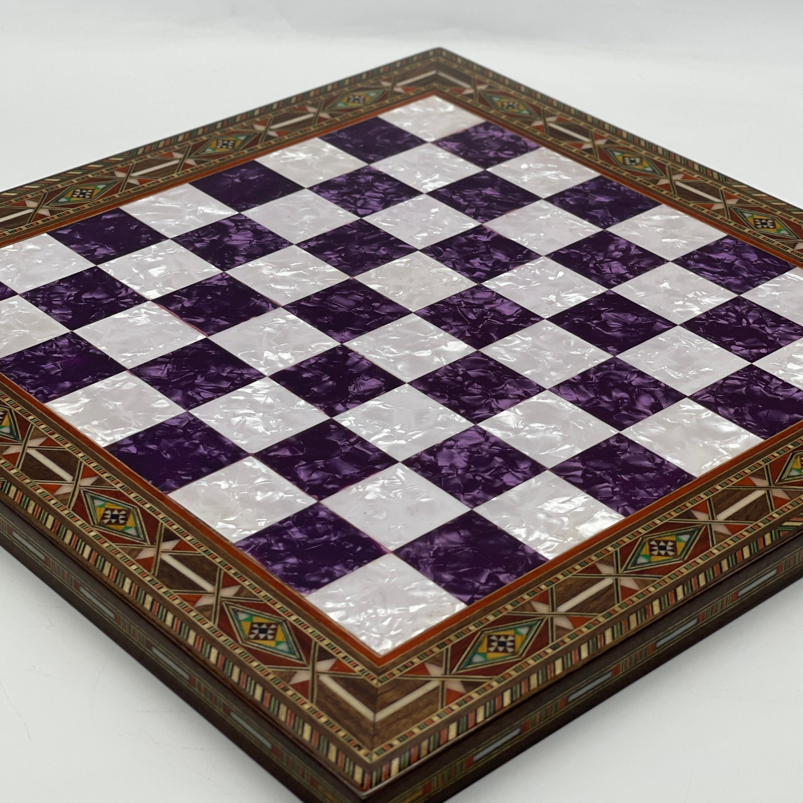 Luxury Handmade Pearl Embroidered Wooden Chess Board With Metal Chess Pieces