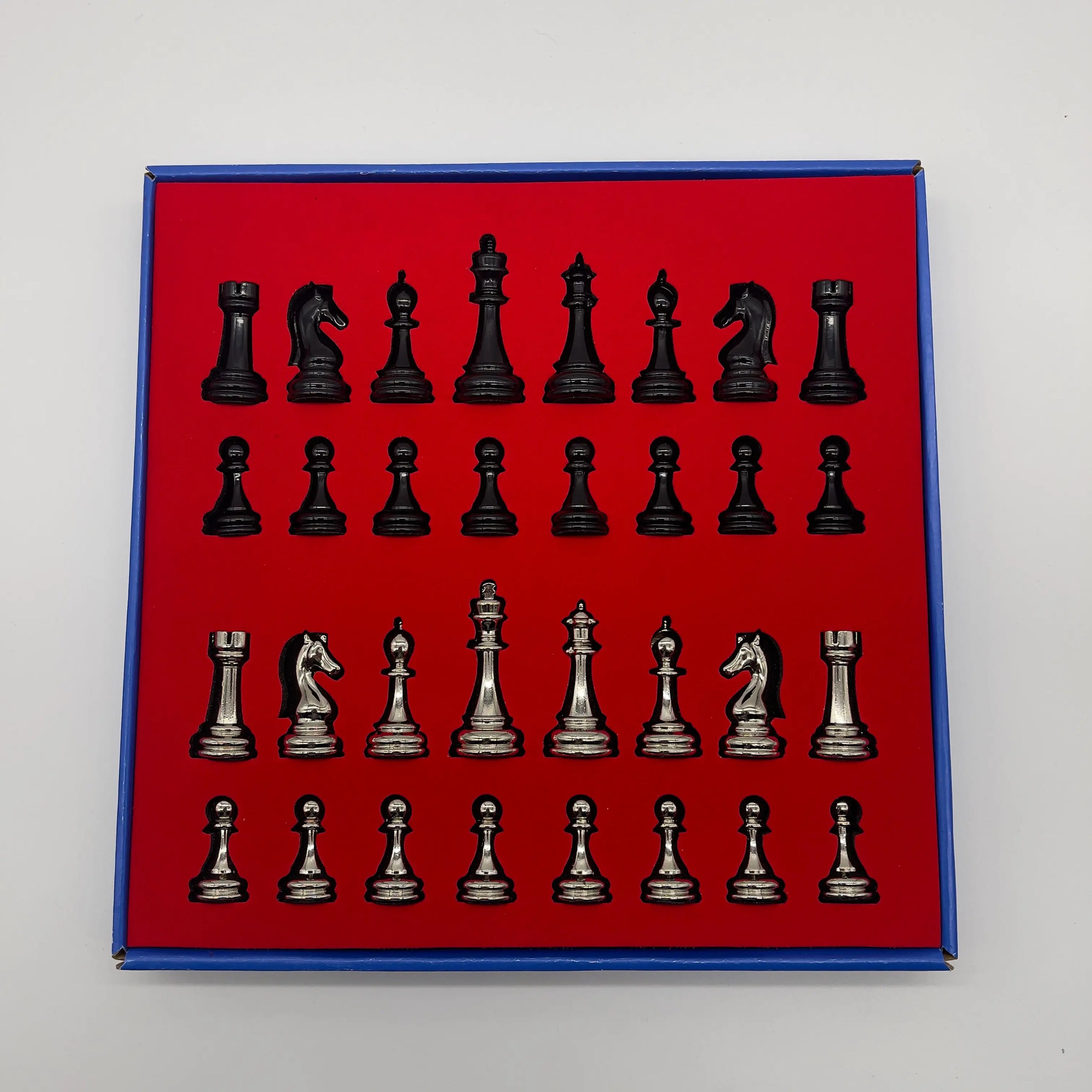 Handmade Metal Chess Pieces, Black Classic Shiny Metal Chess Pieces Set