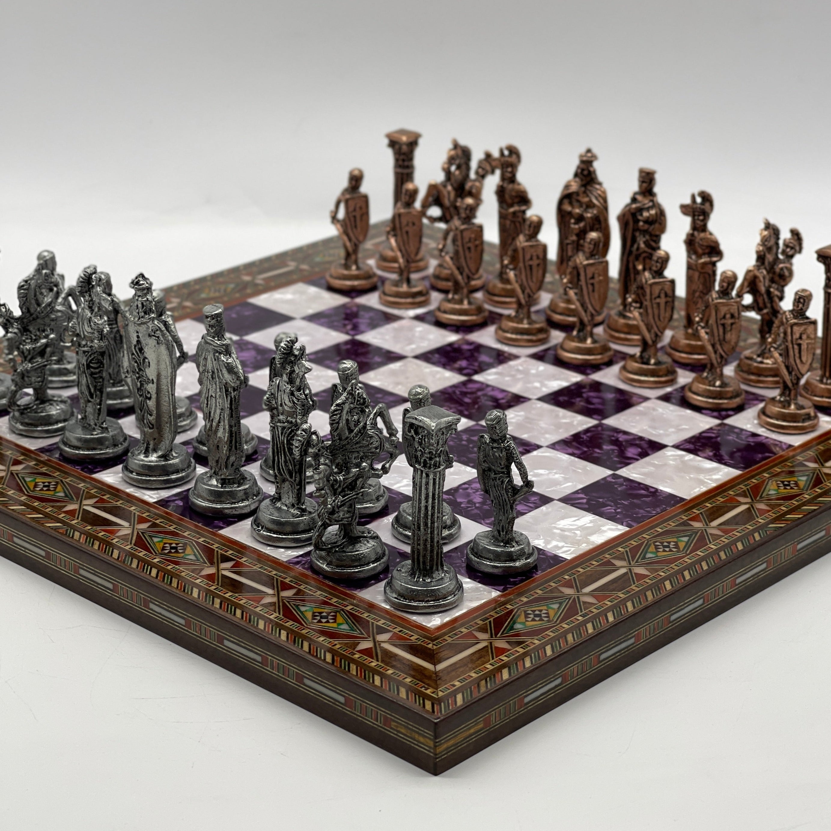 Luxury Handmade Pearl Embroidered Wooden Chess Board With Metal Chess Pieces