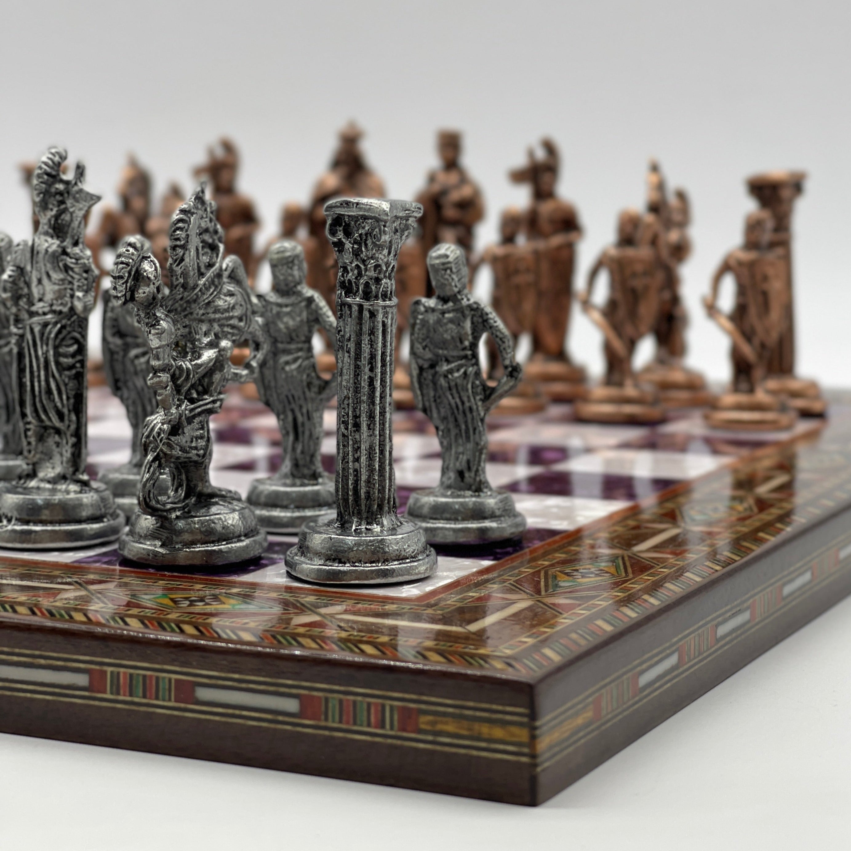 Luxury Handmade Pearl Embroidered Wooden Chess Board With Metal Chess Pieces