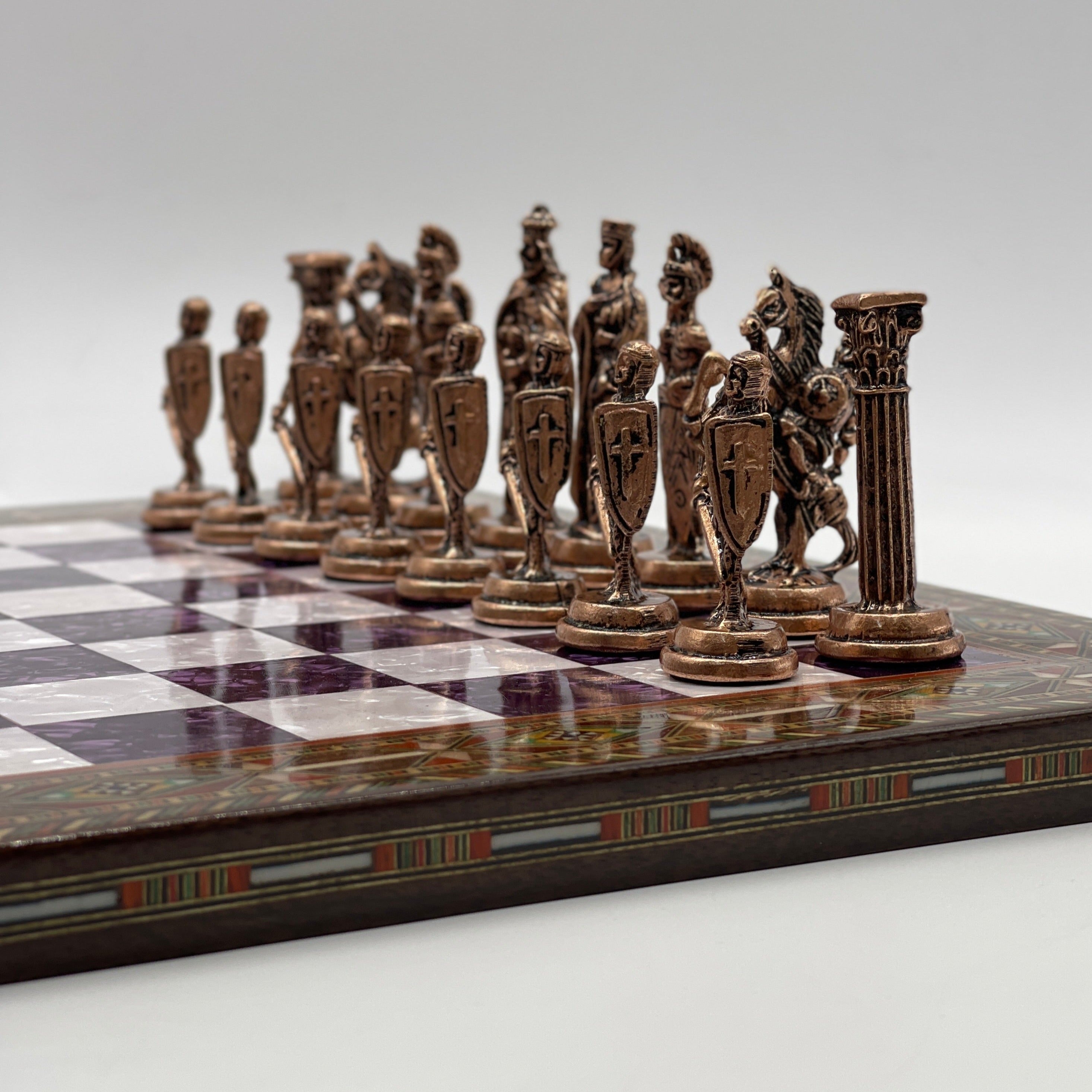 Luxury Handmade Pearl Embroidered Wooden Chess Board With Metal Chess Pieces