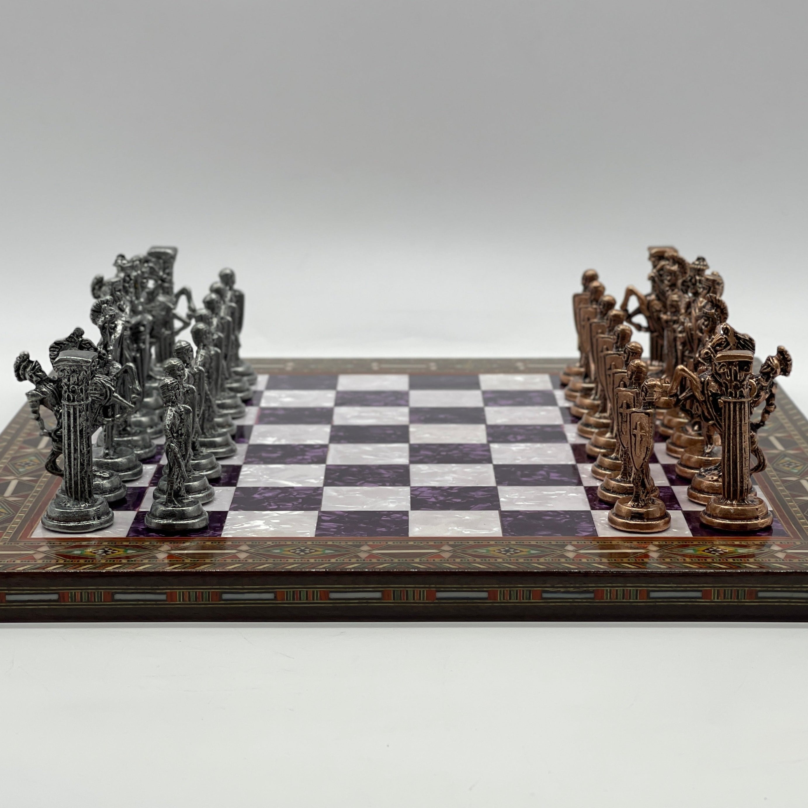 Luxury Handmade Pearl Embroidered Wooden Chess Board With Metal Chess Pieces