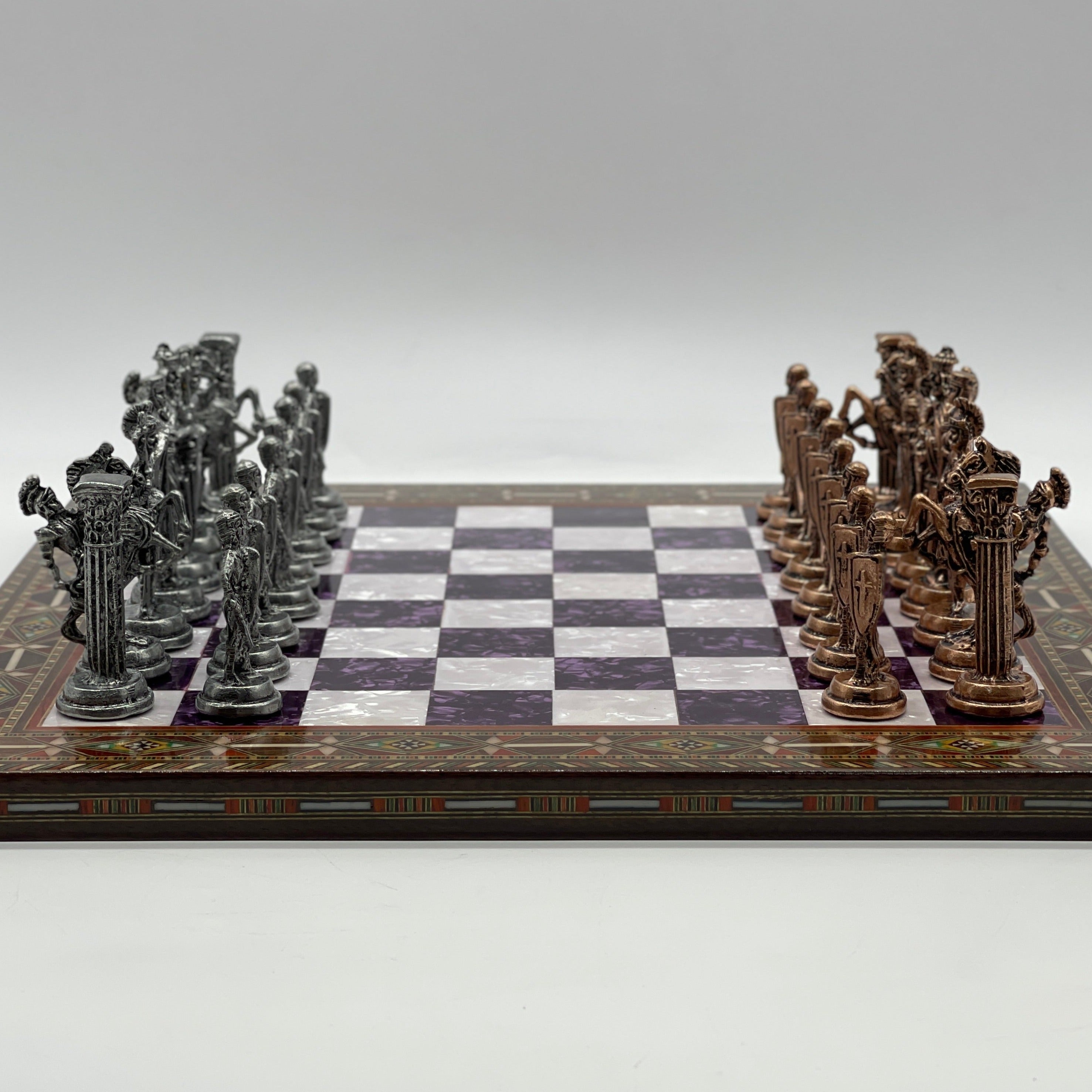 Luxury Handmade Pearl Embroidered Wooden Chess Board With Metal Chess Pieces