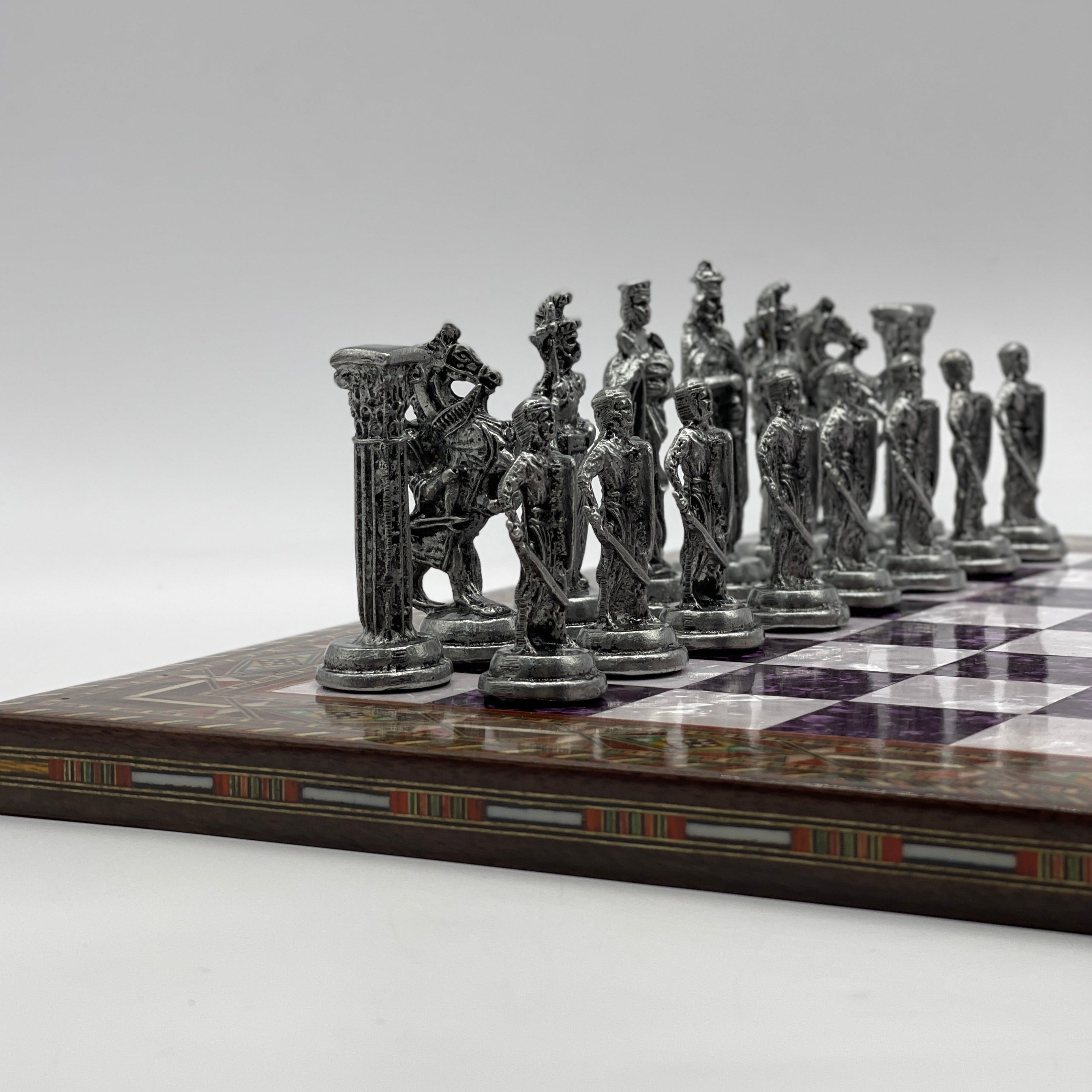 Luxury Handmade Pearl Embroidered Wooden Chess Board With Metal Chess Pieces