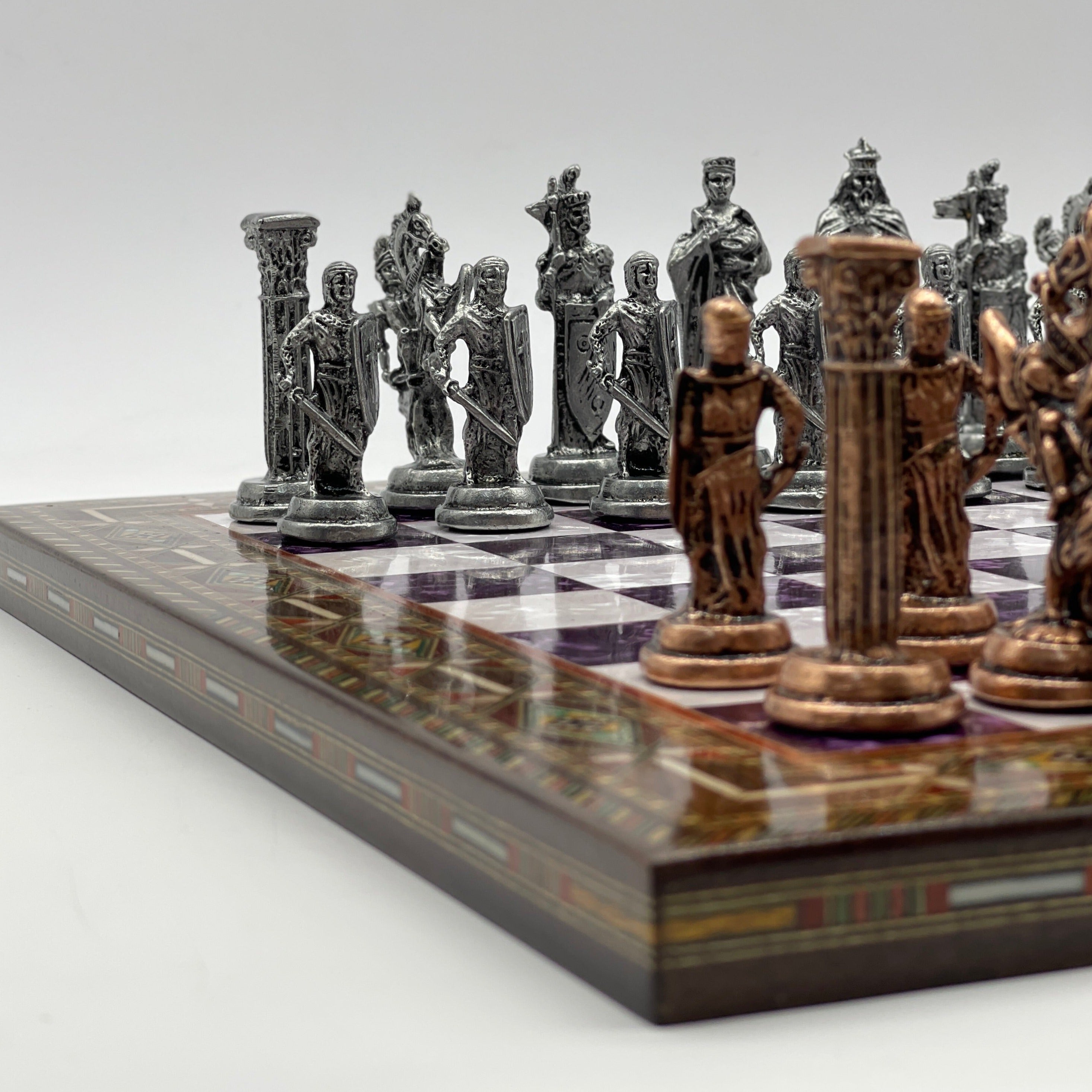Luxury Handmade Pearl Embroidered Wooden Chess Board With Metal Chess Pieces
