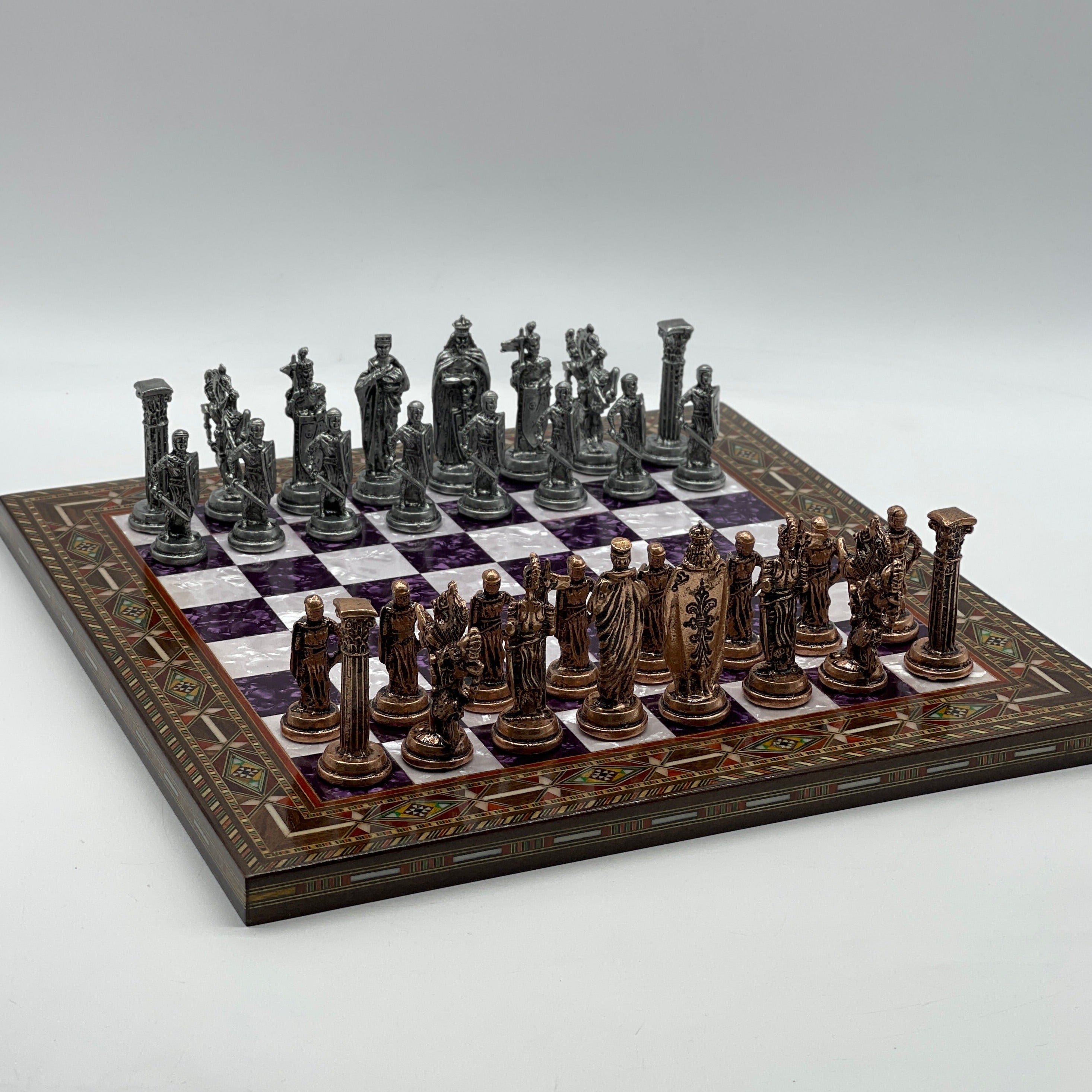 Luxury Handmade Pearl Embroidered Wooden Chess Board With Metal Chess Pieces