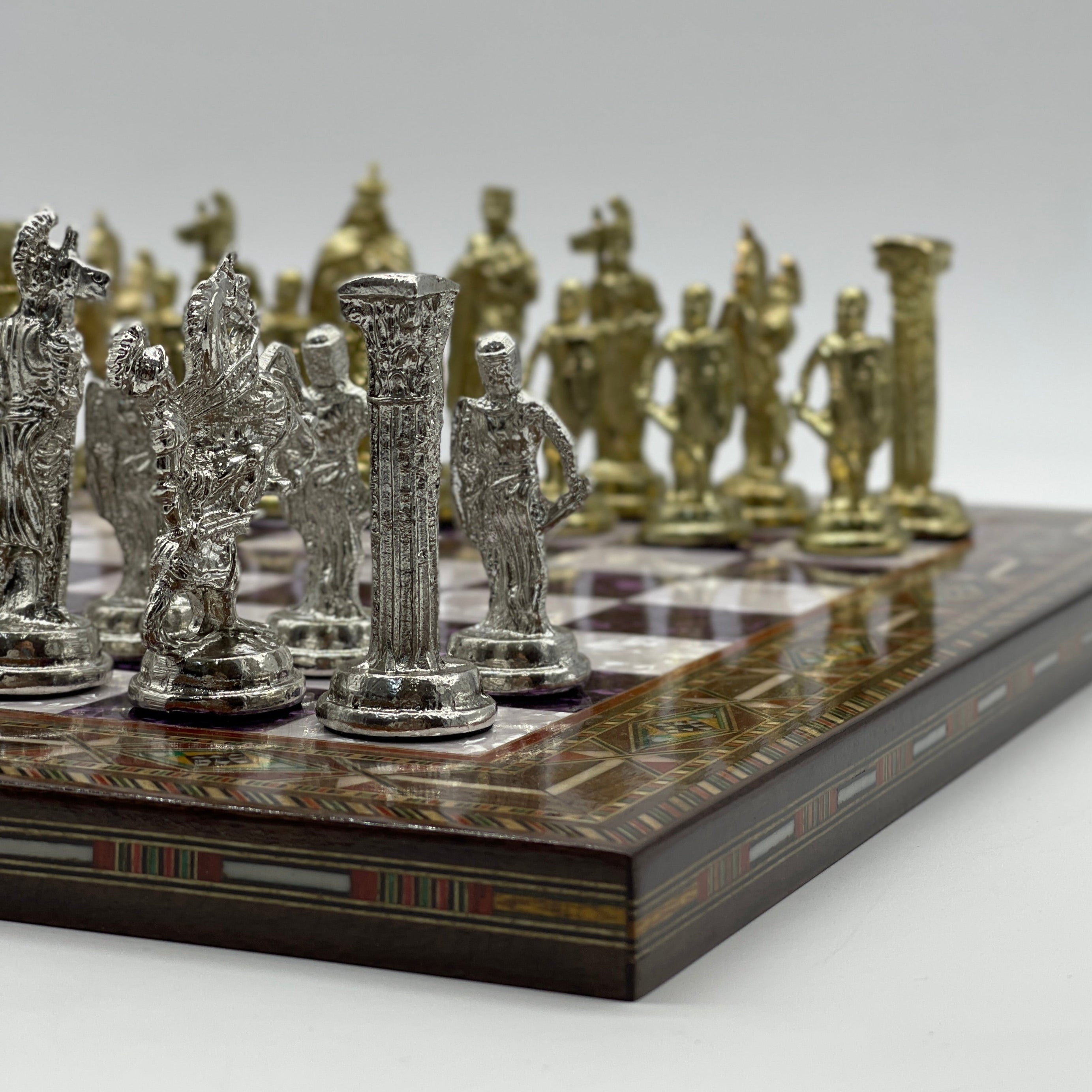 Luxury Handmade Pearl Embroidered Wooden Chess Board With Metal Chess Pieces