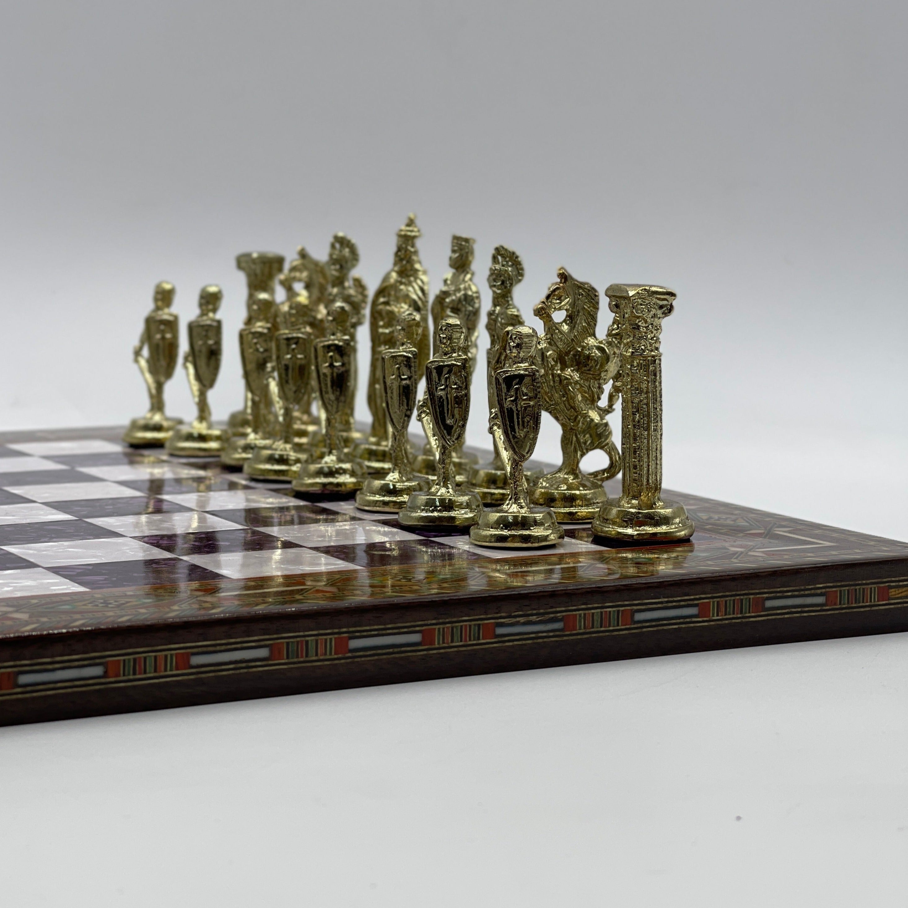 Luxury Handmade Pearl Embroidered Wooden Chess Board With Metal Chess Pieces