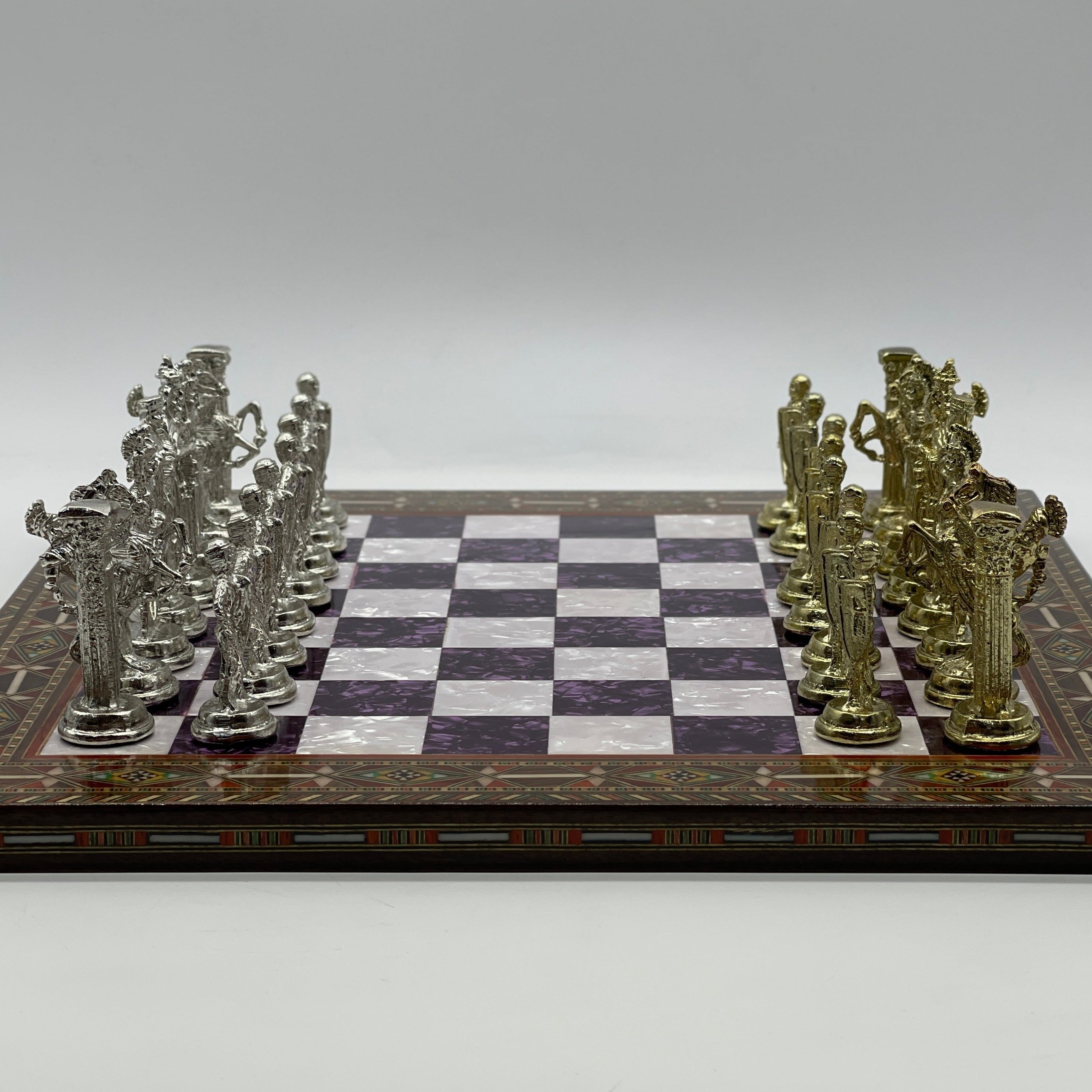 Luxury Handmade Pearl Embroidered Wooden Chess Board With Metal Chess Pieces