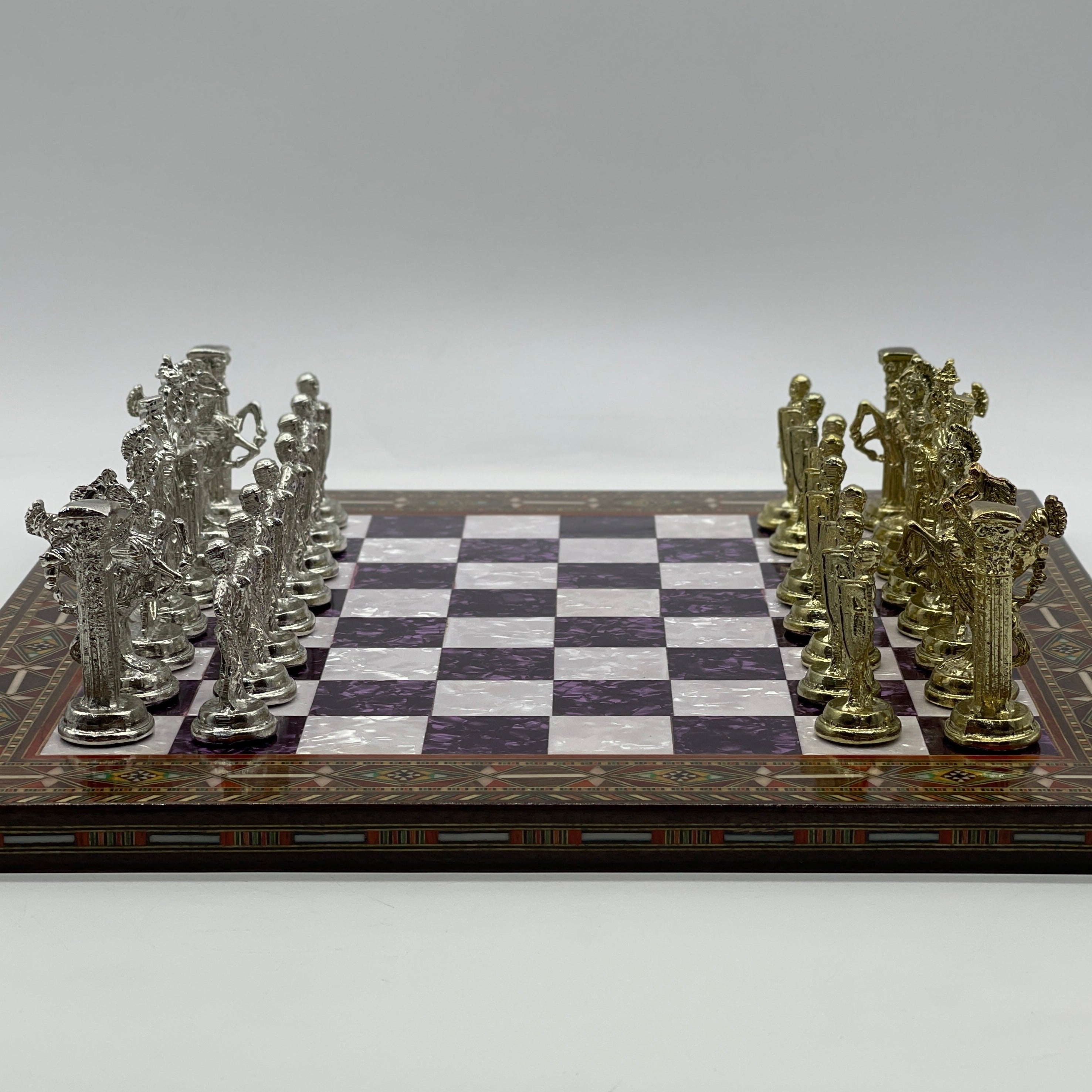 Luxury Handmade Pearl Embroidered Wooden Chess Board With Metal Chess Pieces