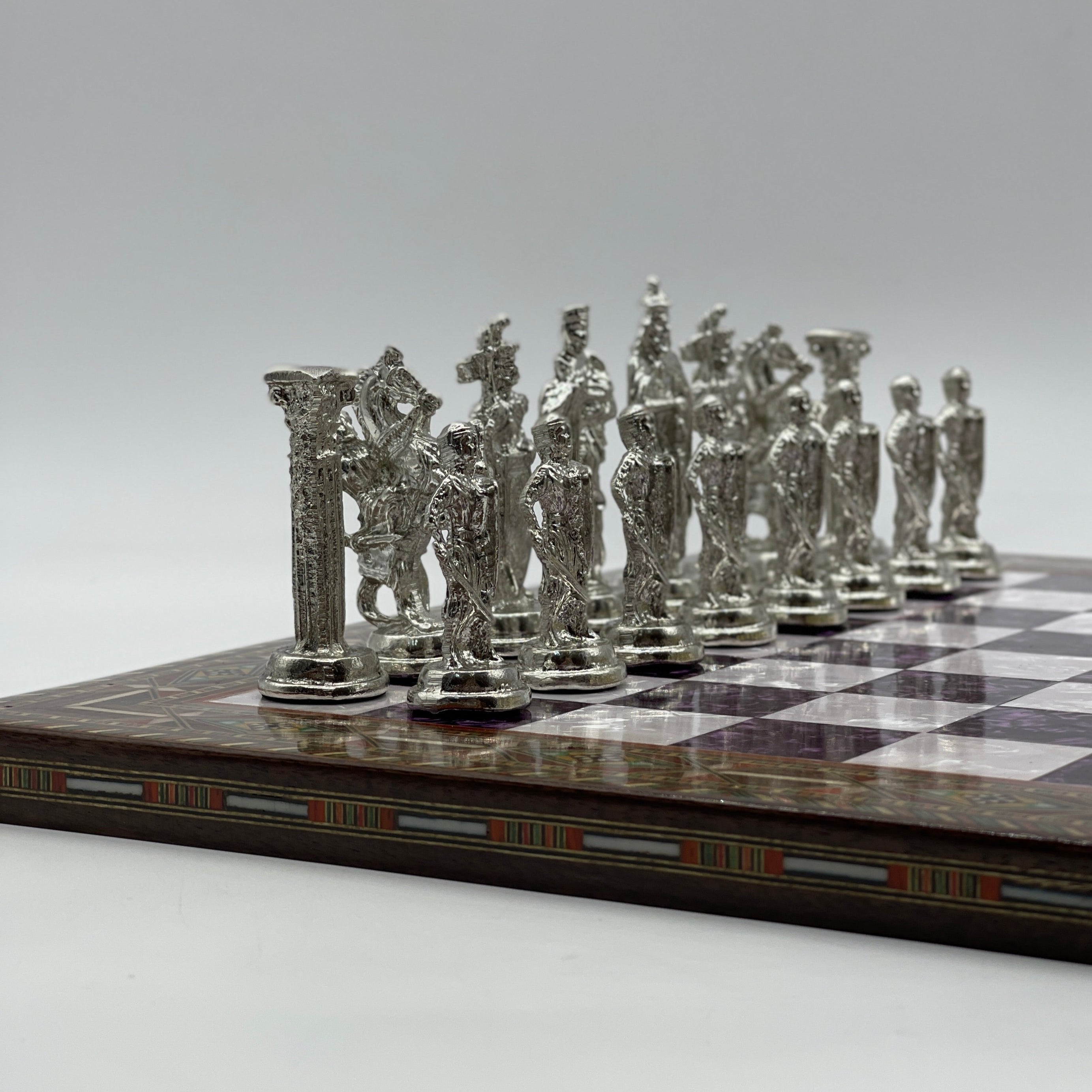 Luxury Handmade Pearl Embroidered Wooden Chess Board With Metal Chess Pieces