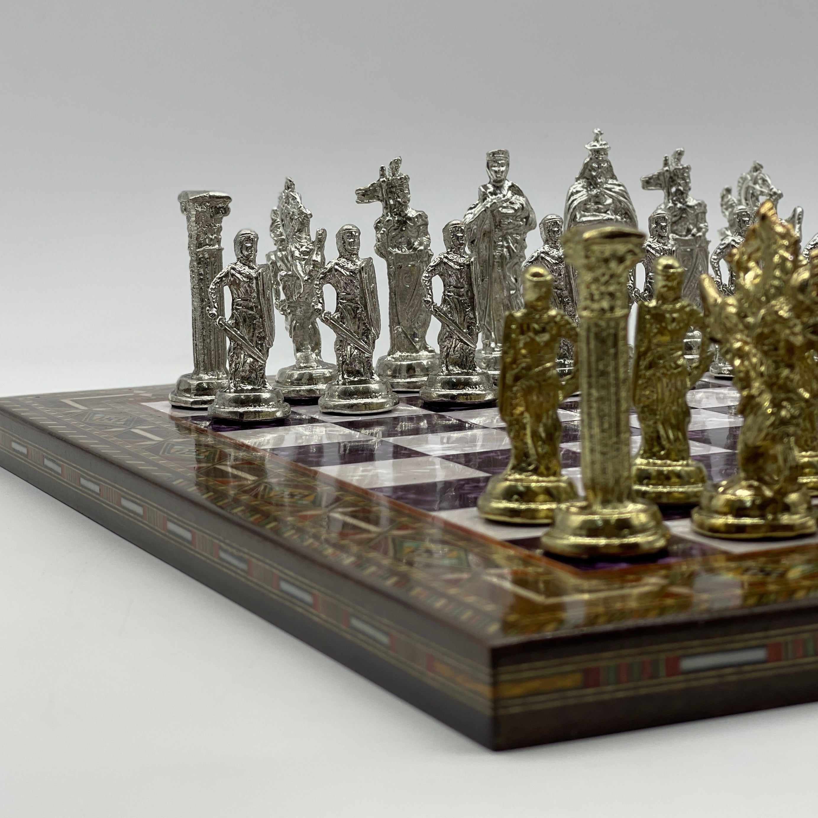Luxury Handmade Pearl Embroidered Wooden Chess Board With Metal Chess Pieces