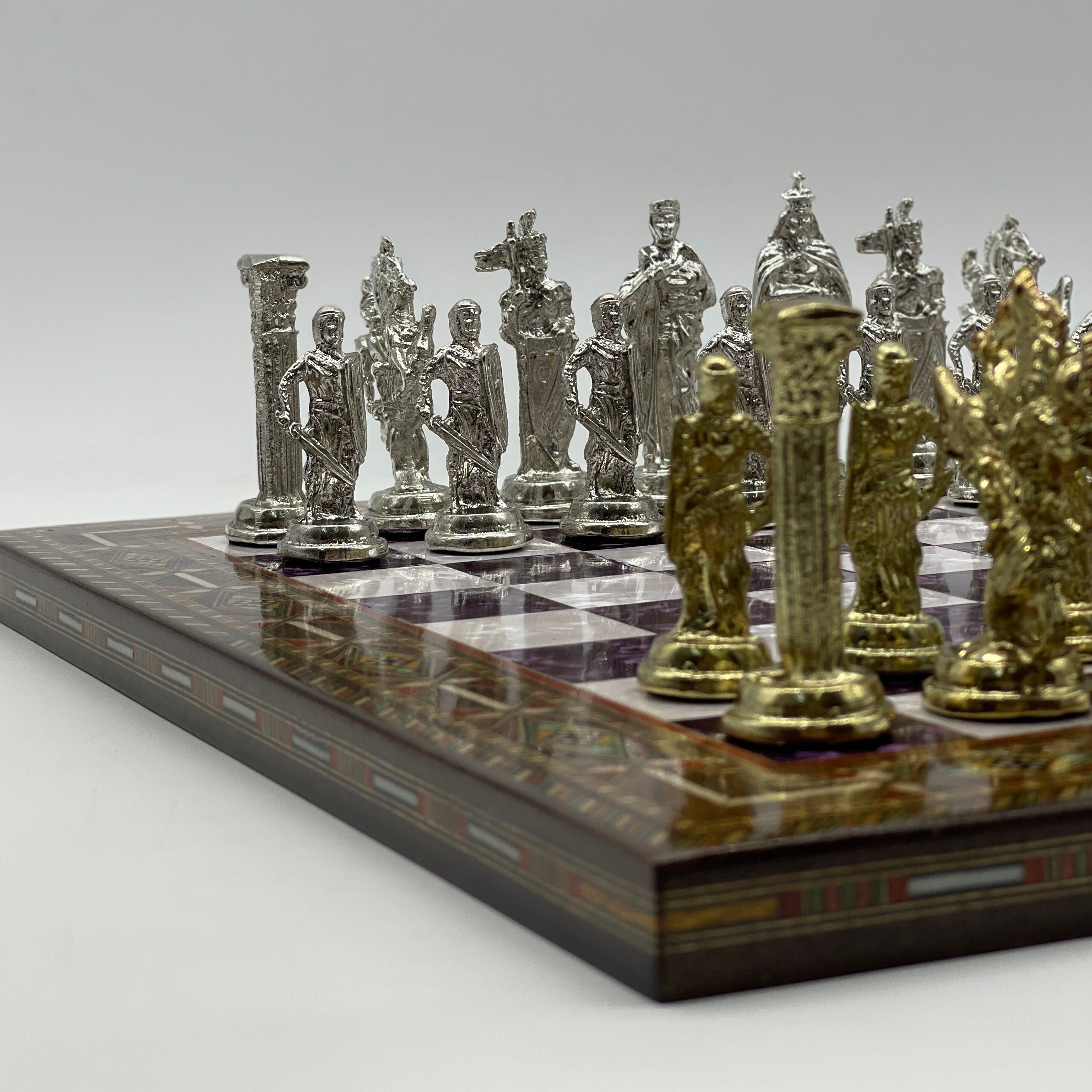 Luxury Handmade Pearl Embroidered Wooden Chess Board With Metal Chess Pieces