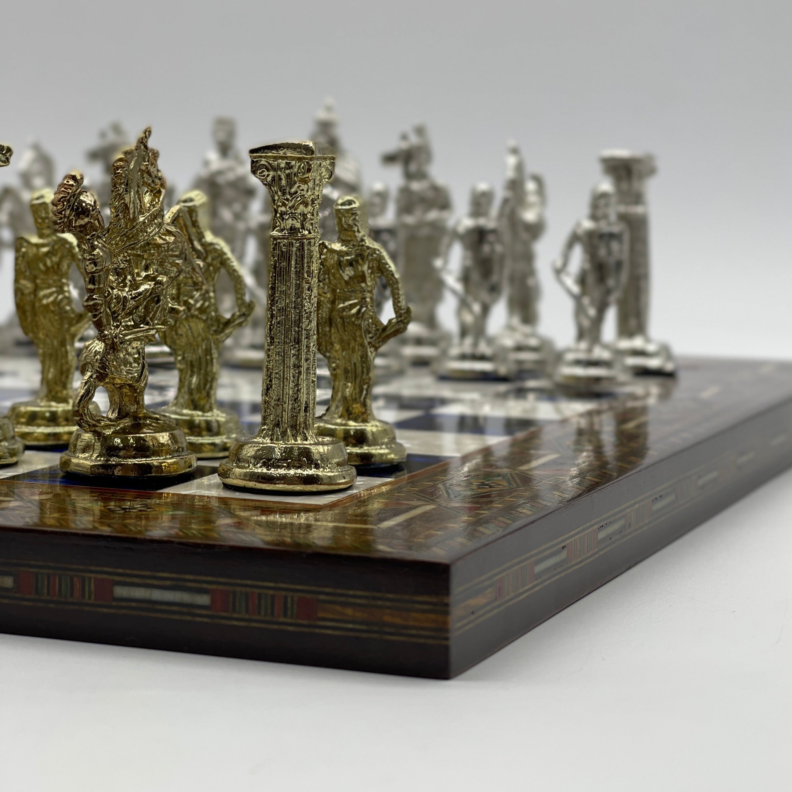 Luxury Handmade Pearl Embroidered Wooden Chess Board With Metal Chess Pieces