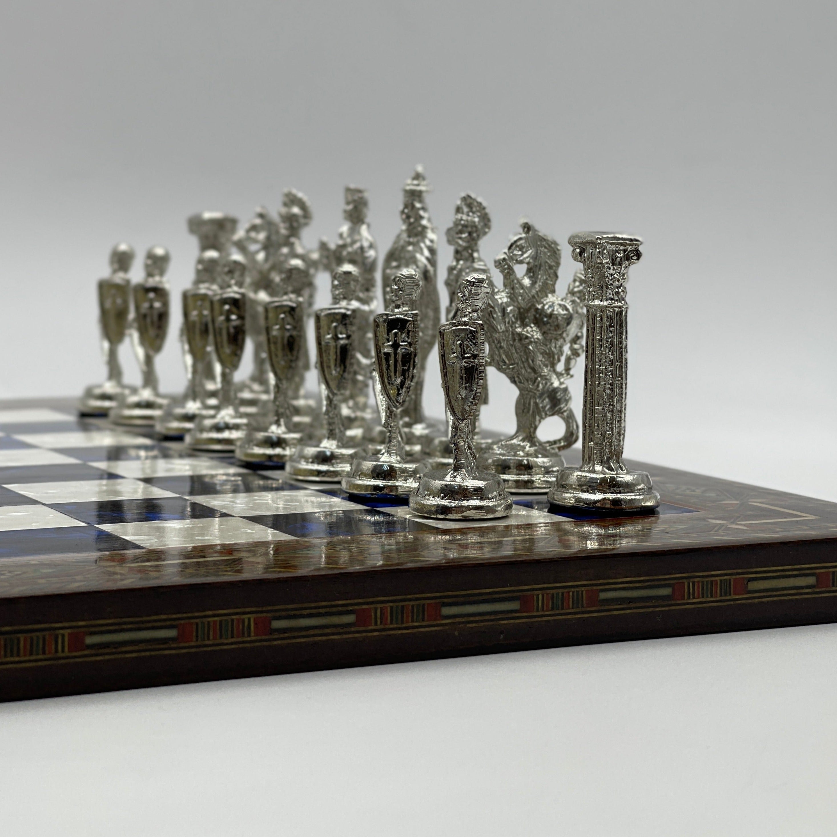 Luxury Handmade Pearl Embroidered Wooden Chess Board With Metal Chess Pieces