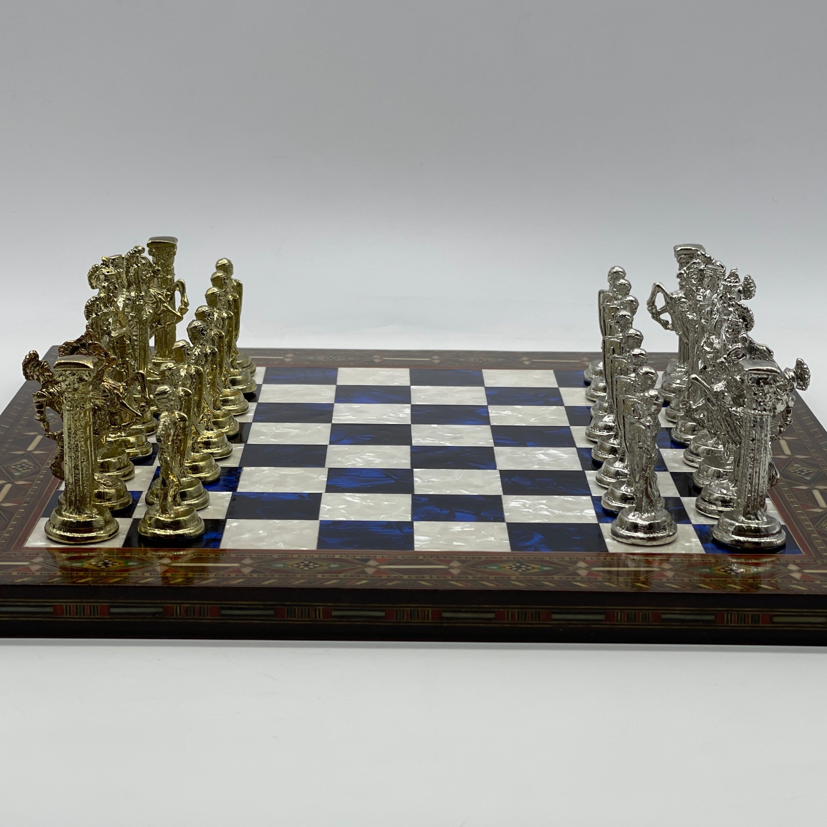 Luxury Handmade Pearl Embroidered Wooden Chess Board With Metal Chess Pieces