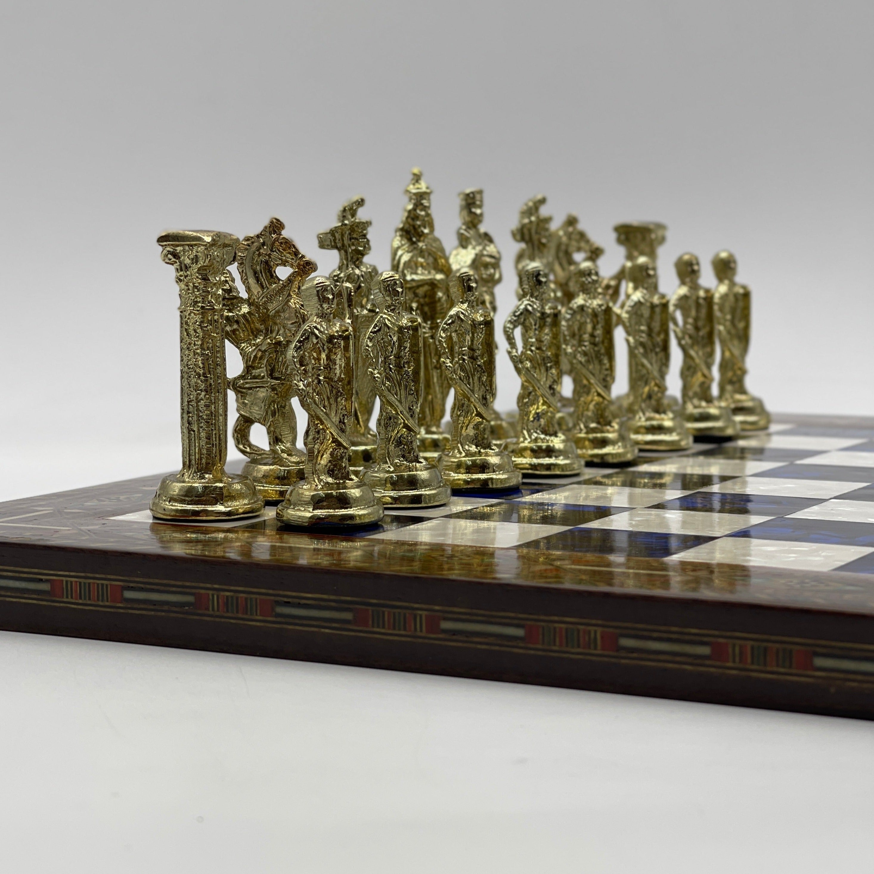 Luxury Handmade Pearl Embroidered Wooden Chess Board With Metal Chess Pieces