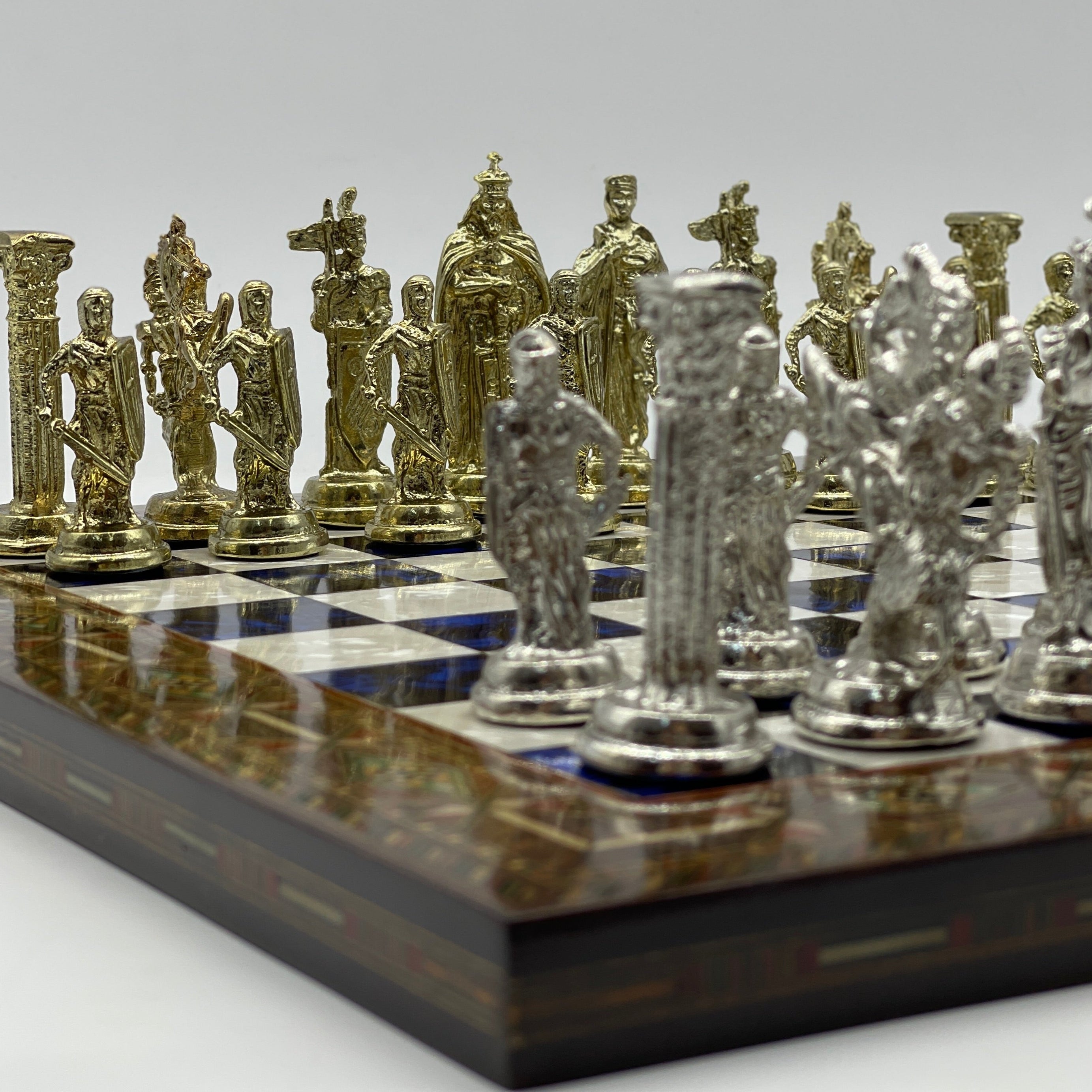 Luxury Handmade Pearl Embroidered Wooden Chess Board With Metal Chess Pieces