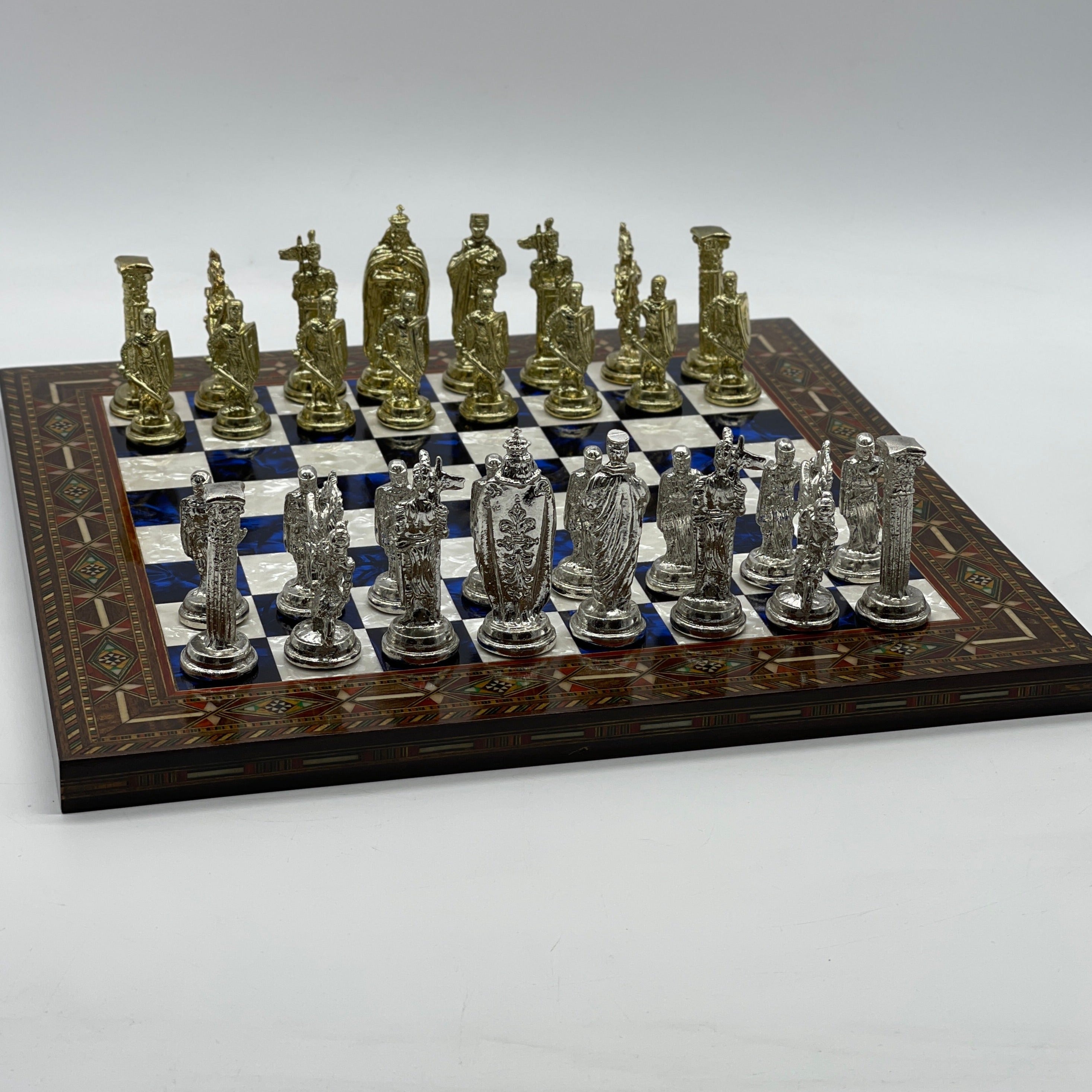 Luxury Handmade Pearl Embroidered Wooden Chess Board With Metal Chess Pieces