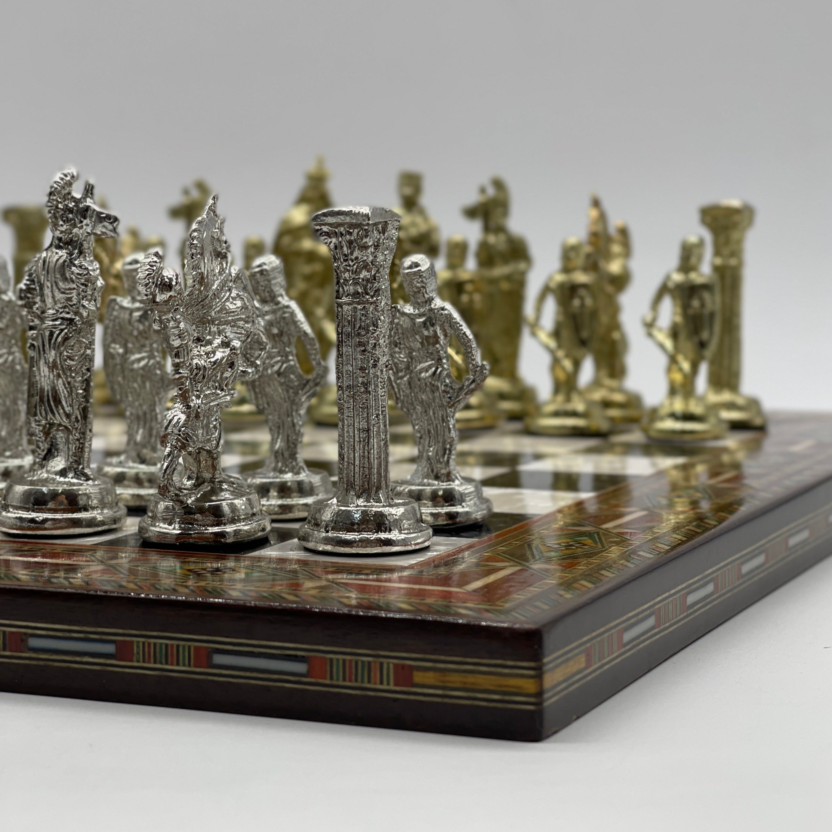 Luxury Handmade Pearl Embroidered Wooden Chess Board With Metal Chess Pieces