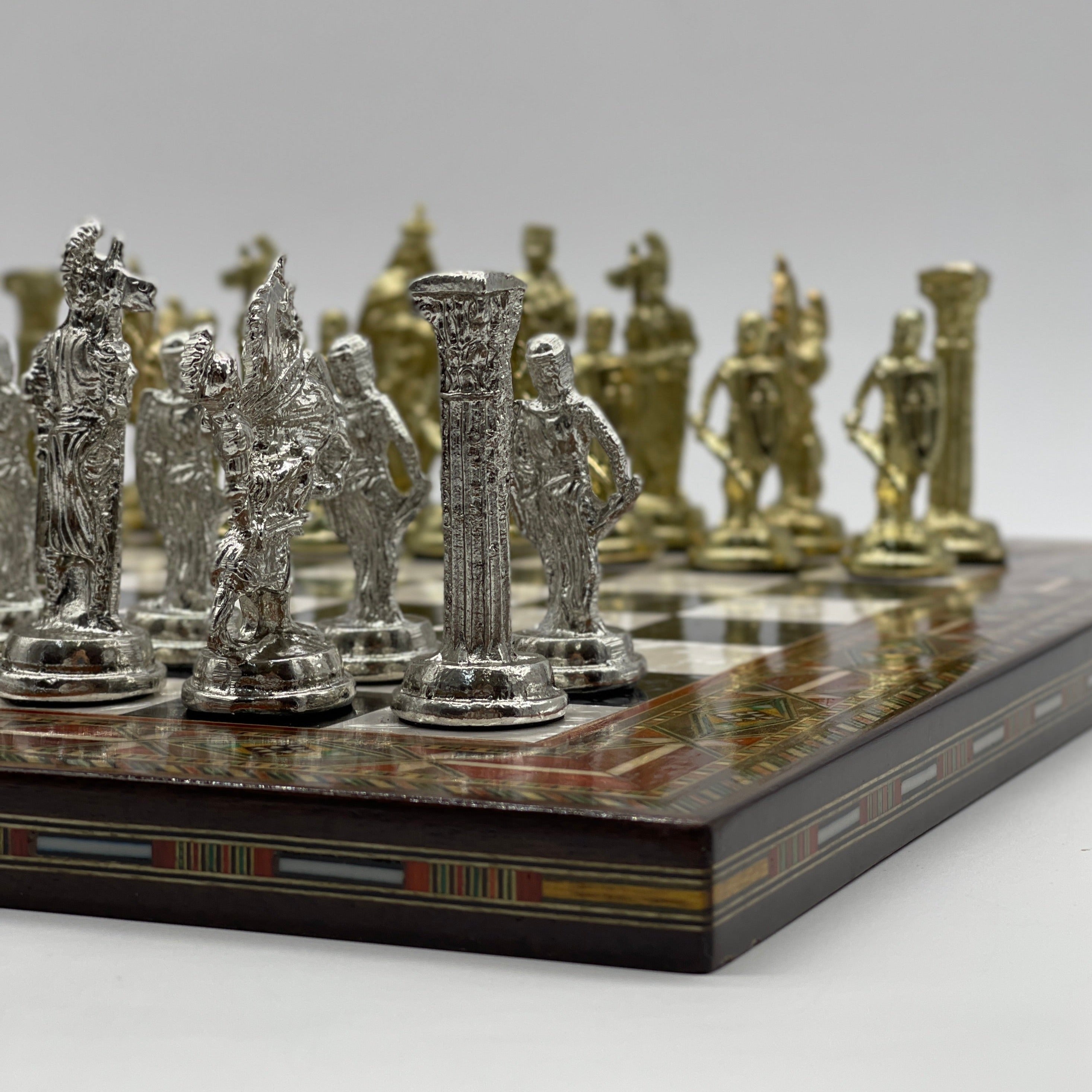Luxury Handmade Pearl Embroidered Wooden Chess Board With Metal Chess Pieces