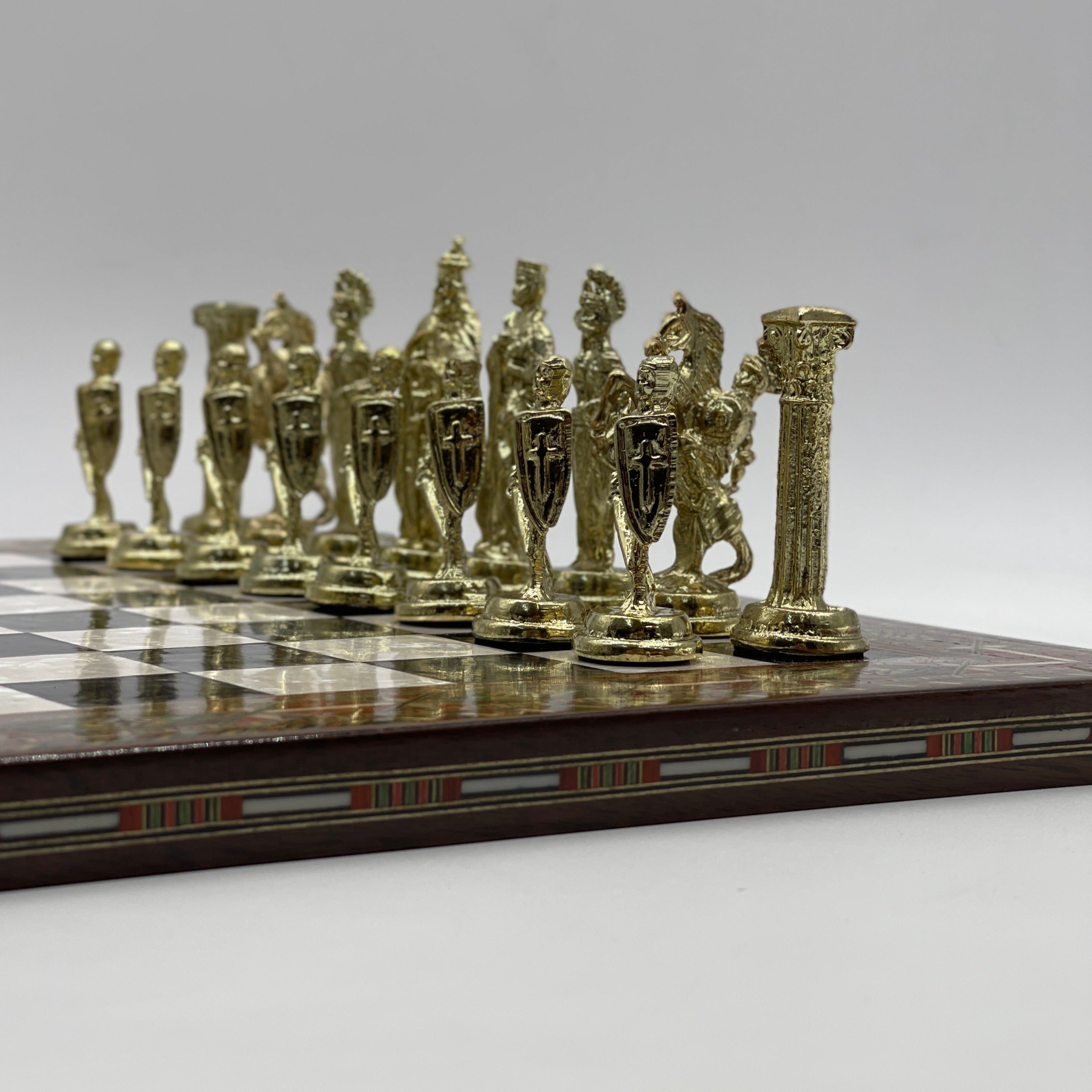 Luxury Handmade Pearl Embroidered Wooden Chess Board With Metal Chess Pieces