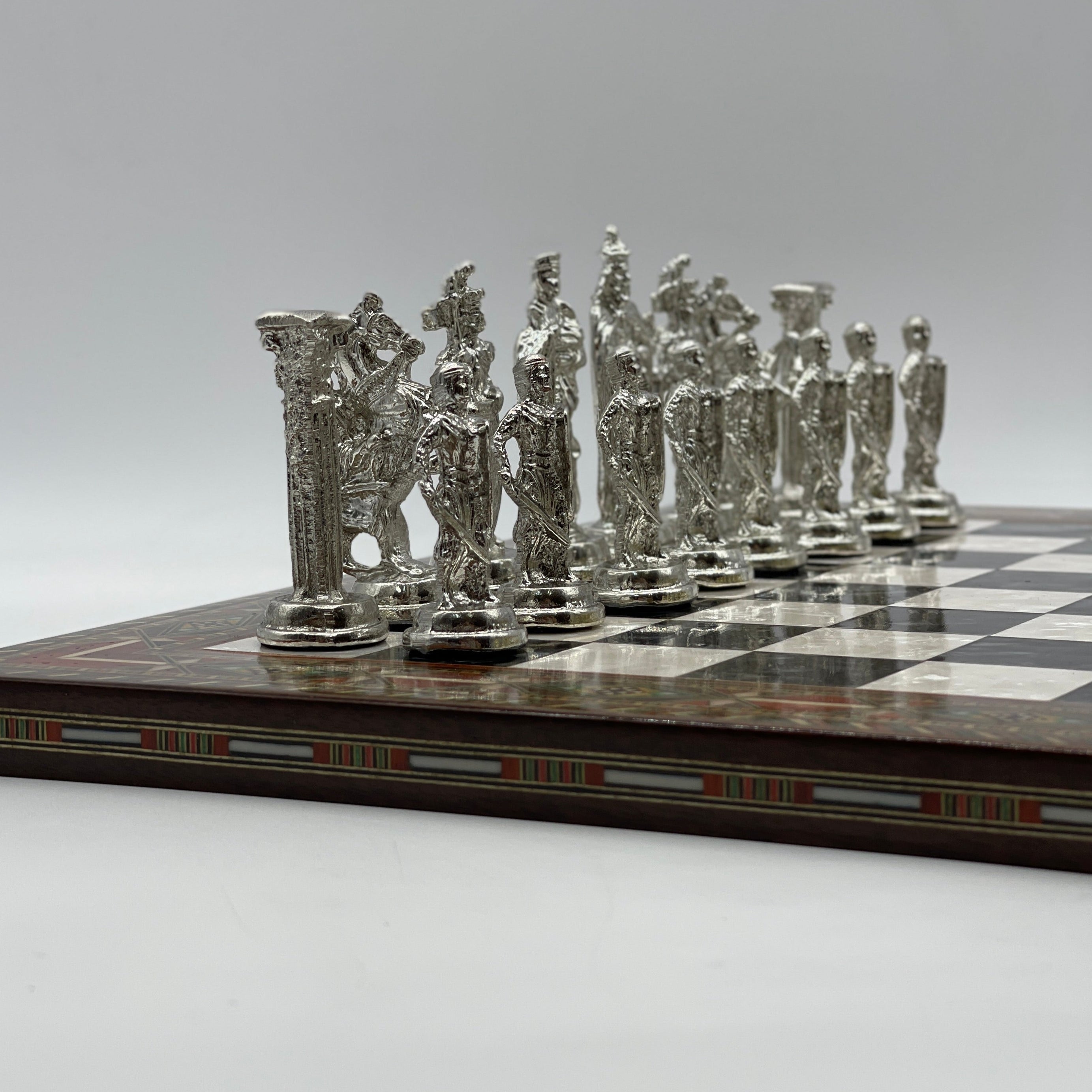 Luxury Handmade Pearl Embroidered Wooden Chess Board With Metal Chess Pieces