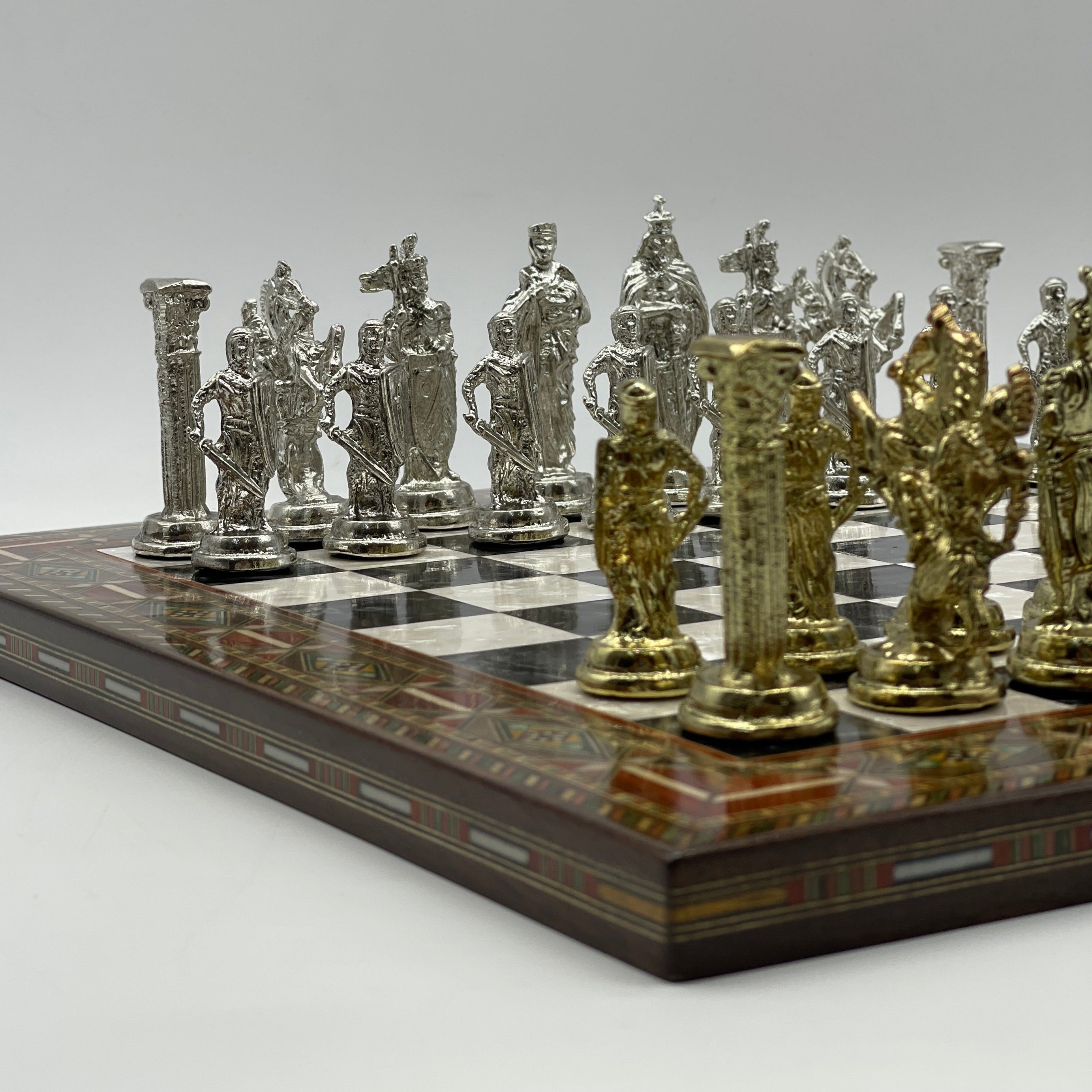 Luxury Handmade Pearl Embroidered Wooden Chess Board With Metal Chess Pieces