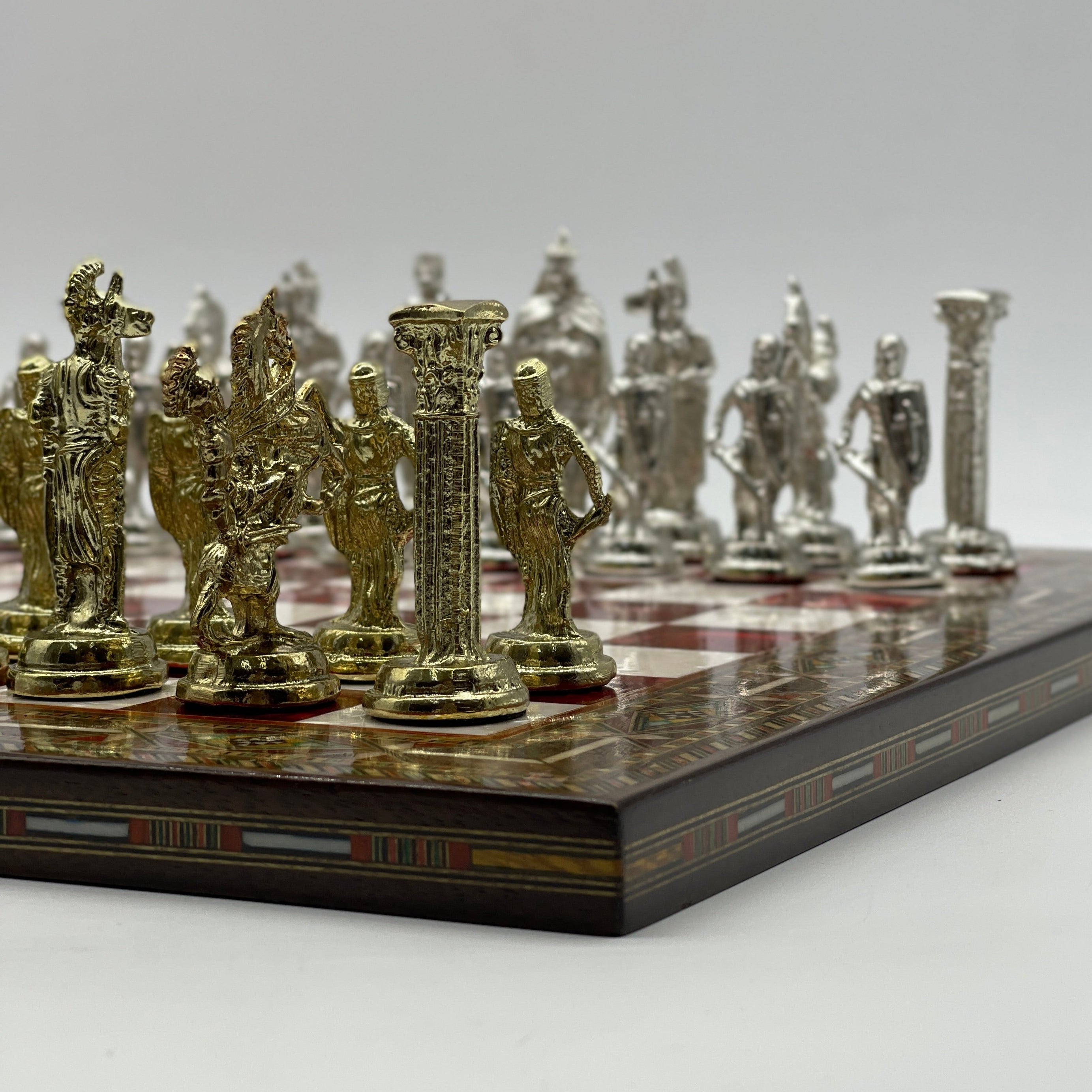 Luxury Handmade Pearl Embroidered Wooden Chess Board With Metal Chess Pieces
