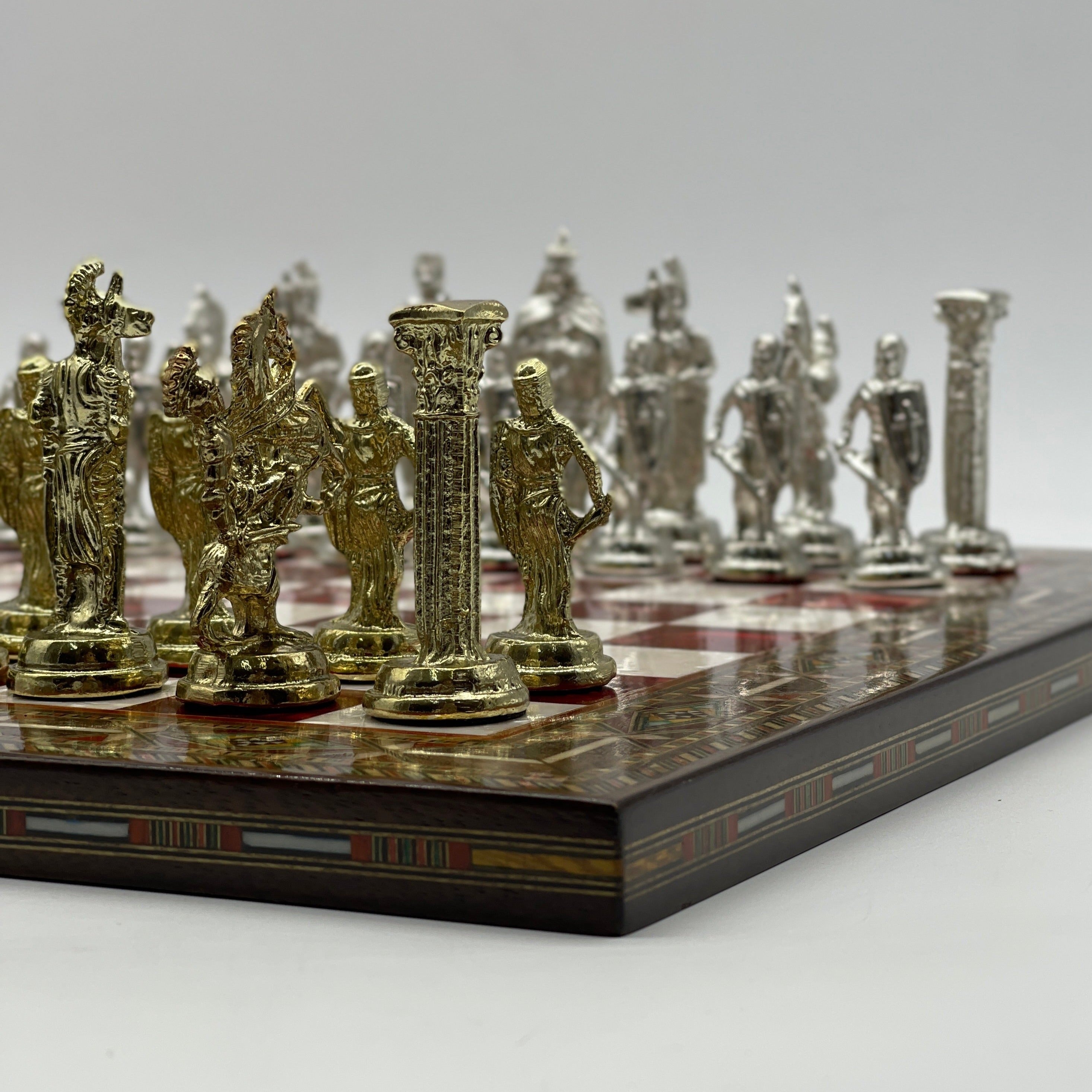 Luxury Handmade Pearl Embroidered Wooden Chess Board With Metal Chess Pieces